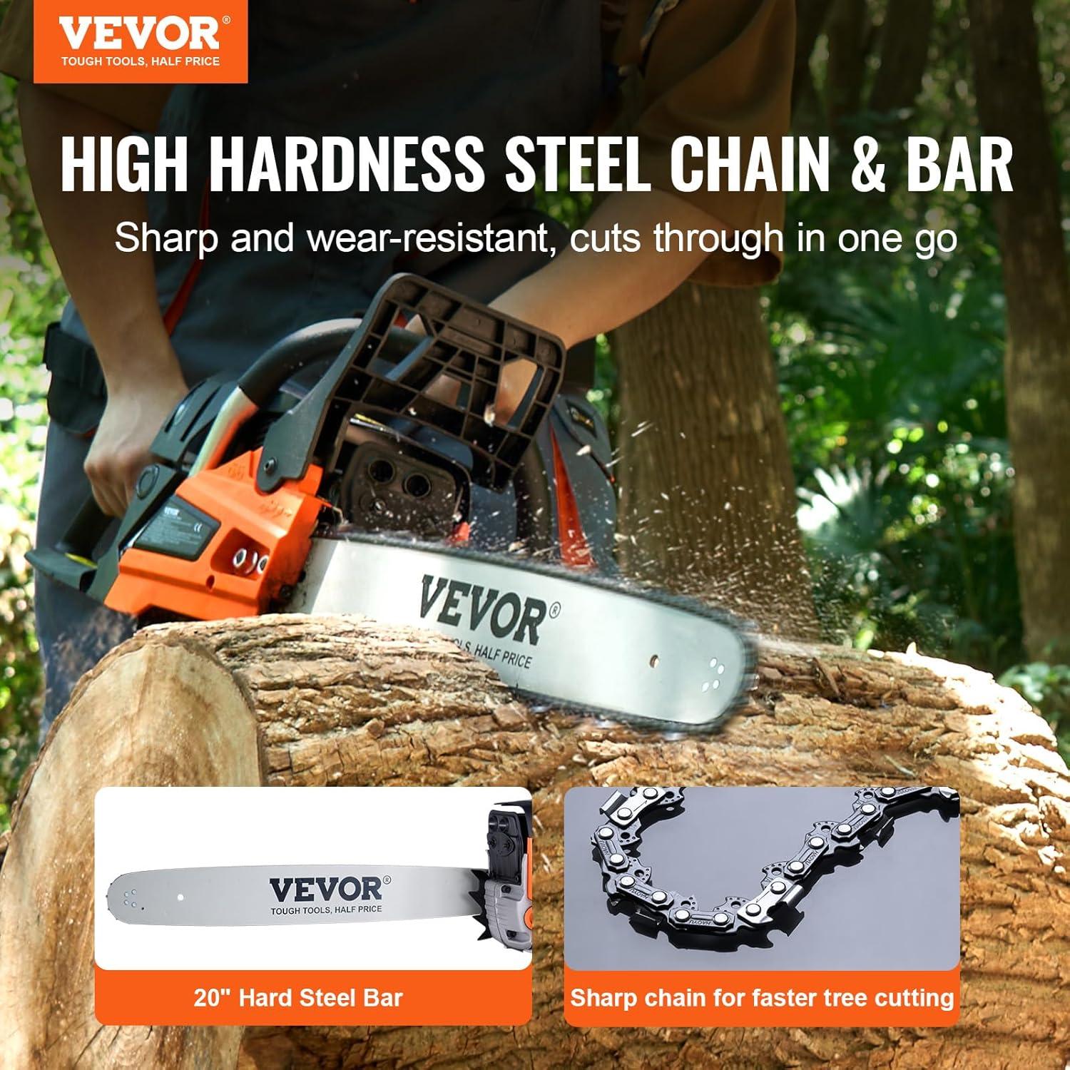 imageVEVOR Gas Chainsaw 58CC 2Cycle Gasoline Powered Chainsaw 20 Inch Handheld Cordless Petrol Chain Saws For Forest Wood Garden and Farm Cutting Use