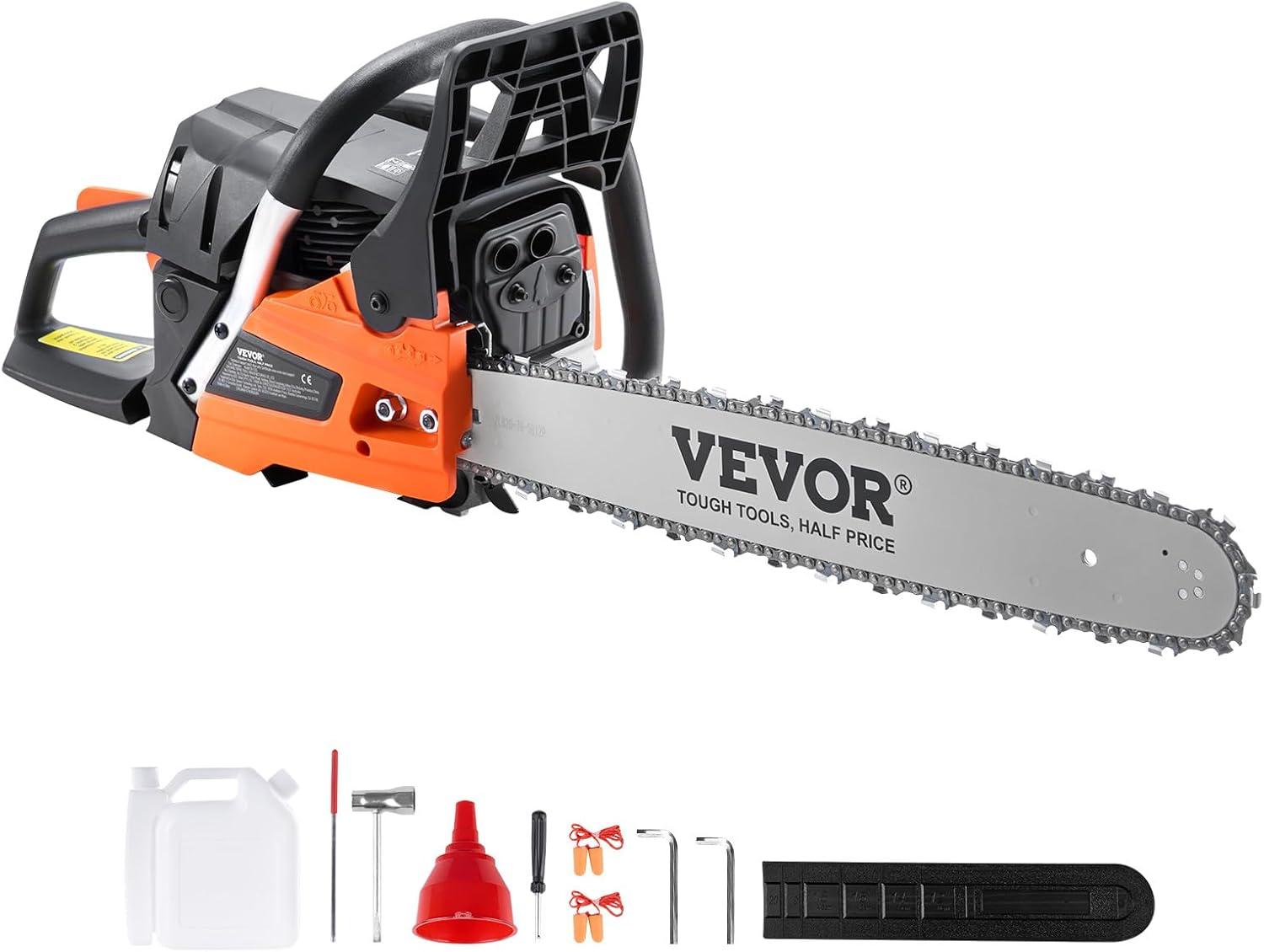 imageVEVOR Gas Chainsaw 58CC 2Cycle Gasoline Powered Chainsaw 20 Inch Handheld Cordless Petrol Chain Saws For Forest Wood Garden and Farm Cutting Use