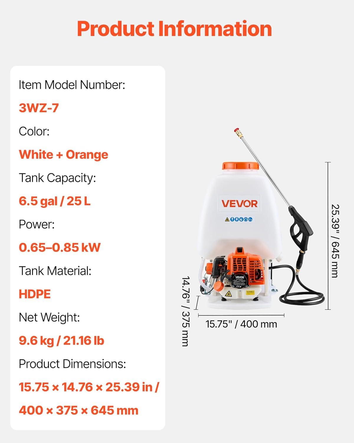 imageVEVOR Gas Powered Backpack Sprayer 265CC 09HP Engine Garden Sprayer with 65 Gallon Tank Large Area Coverage Lawn Spraying Machine with 24 in Wand ampamp Nozzles for Efficient Gardening ampamp Farming65 Gal Backpack Sprayer