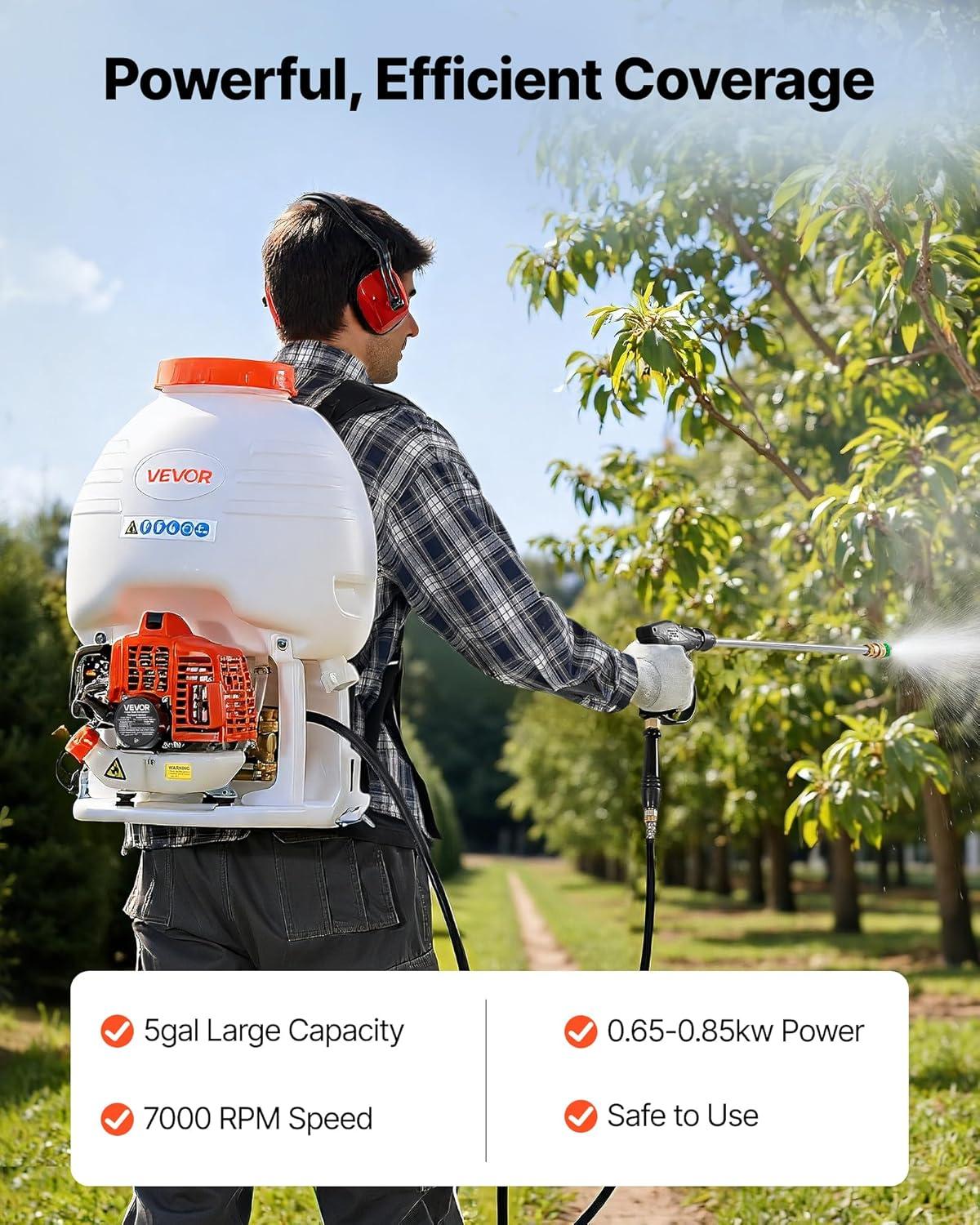imageVEVOR Gas Powered Backpack Sprayer 265CC 09HP Engine Garden Sprayer with 65 Gallon Tank Large Area Coverage Lawn Spraying Machine with 24 in Wand ampamp Nozzles for Efficient Gardening ampamp Farming5 Gal Backpack Sprayer