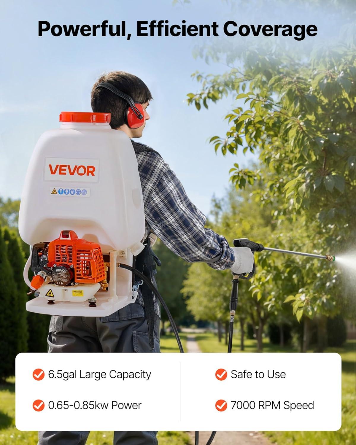 imageVEVOR Gas Powered Backpack Sprayer 265CC 09HP Engine Garden Sprayer with 65 Gallon Tank Large Area Coverage Lawn Spraying Machine with 24 in Wand ampamp Nozzles for Efficient Gardening ampamp Farming65 Gal Backpack Sprayer