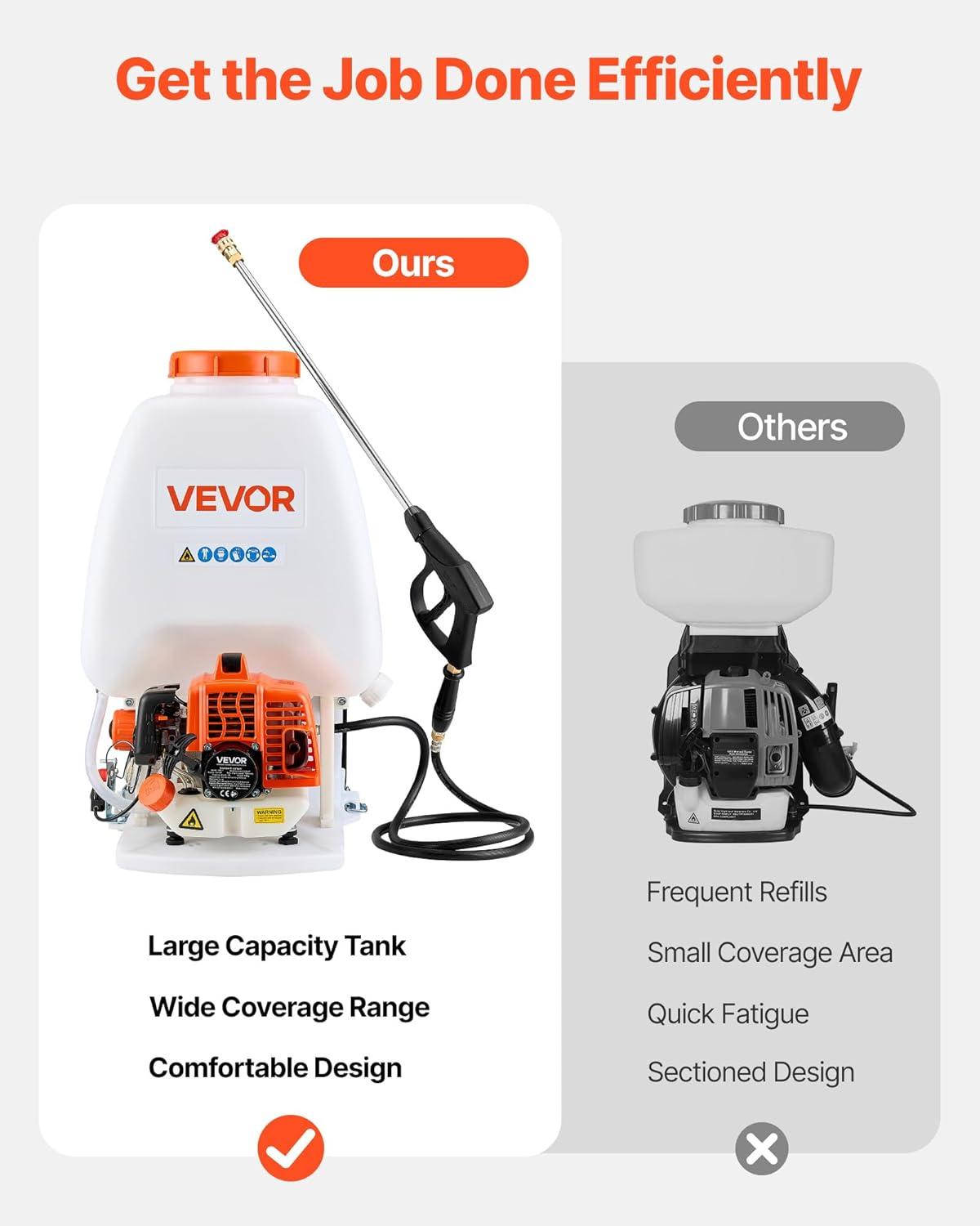 imageVEVOR Gas Powered Backpack Sprayer 265CC 09HP Engine Garden Sprayer with 65 Gallon Tank Large Area Coverage Lawn Spraying Machine with 24 in Wand ampamp Nozzles for Efficient Gardening ampamp Farming65 Gal Backpack Sprayer
