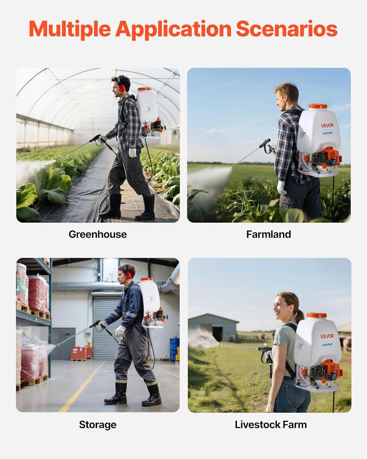 imageVEVOR Gas Powered Backpack Sprayer 265CC 09HP Engine Garden Sprayer with 65 Gallon Tank Large Area Coverage Lawn Spraying Machine with 24 in Wand ampamp Nozzles for Efficient Gardening ampamp Farming65 Gal Backpack Sprayer