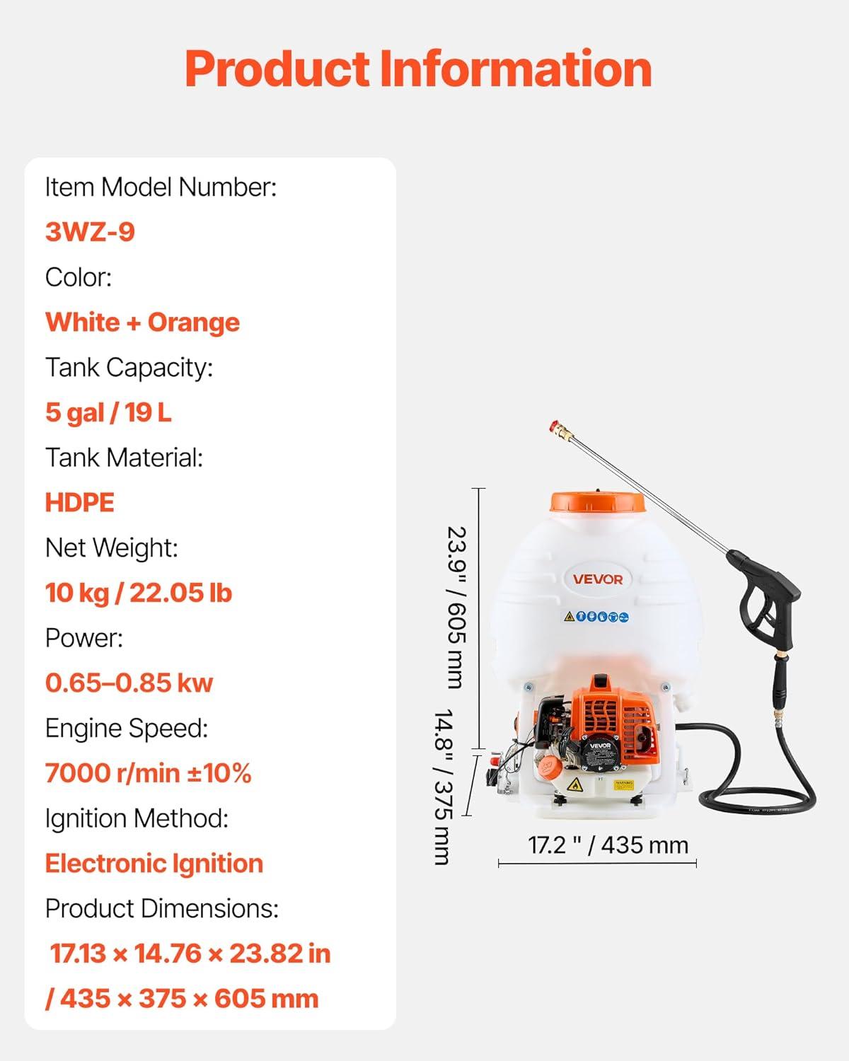 imageVEVOR Gas Powered Backpack Sprayer 265CC 09HP Engine Garden Sprayer with 65 Gallon Tank Large Area Coverage Lawn Spraying Machine with 24 in Wand ampamp Nozzles for Efficient Gardening ampamp Farming5 Gal Backpack Sprayer