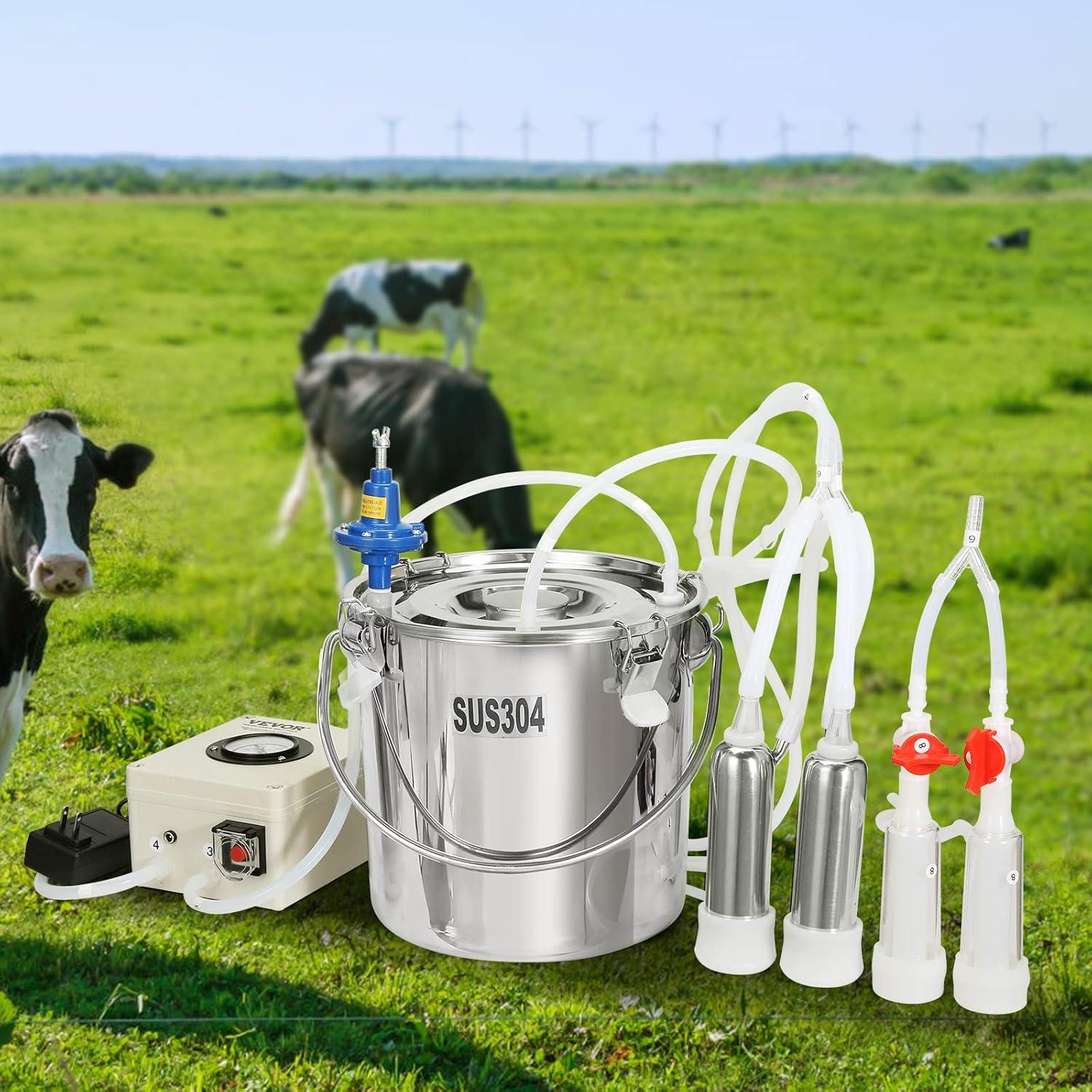 imageVEVOR Goat Milking Machine 12 L 304 Stainless Steel Bucket Electric Automatic Pulsation Vacuum Milker Portable Milker with FoodGrade Silicone Cups and Tubes Adjustable Suction for Cows and Sheep6 L