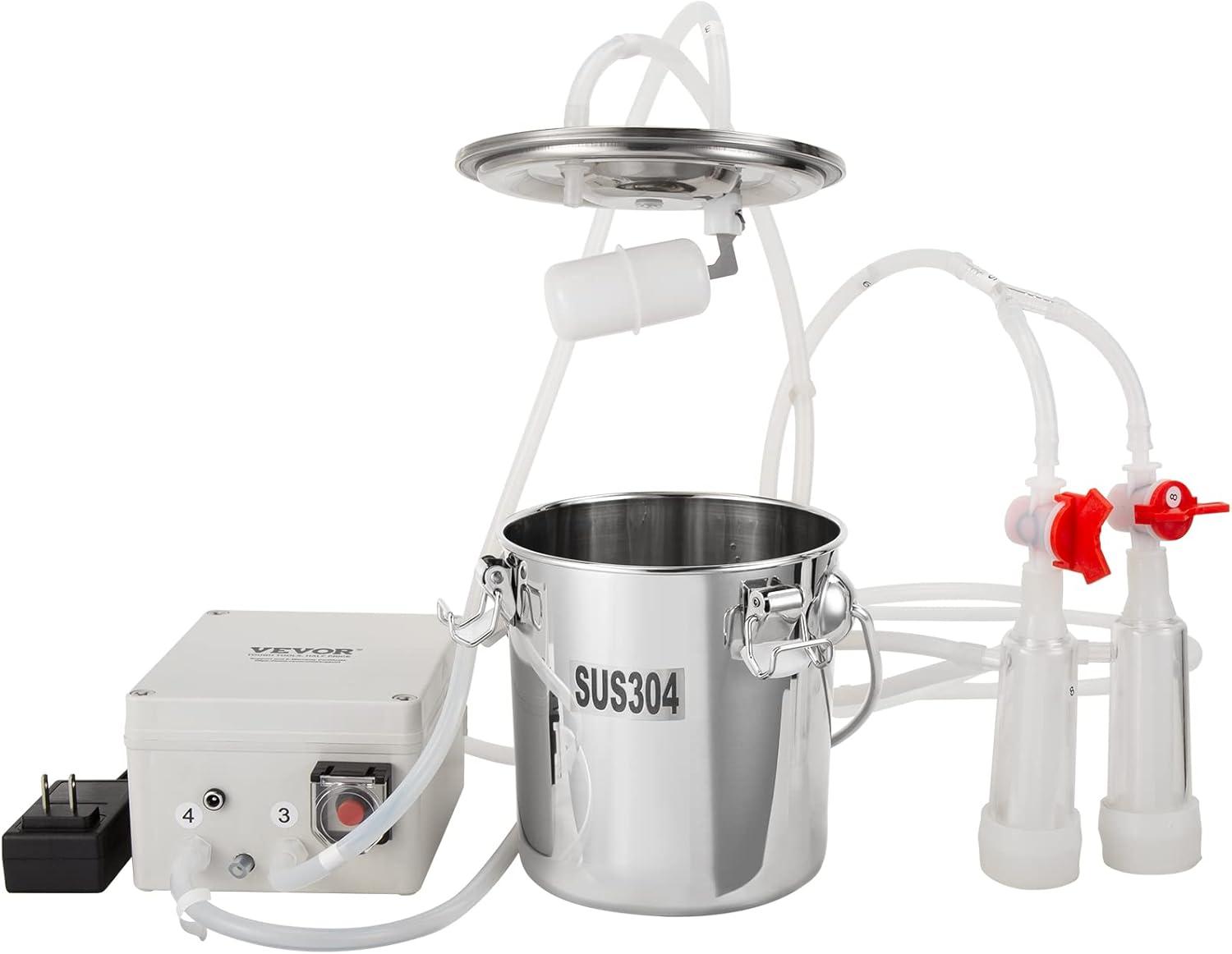 imageVEVOR Goat Milking Machine 12 L 304 Stainless Steel Bucket Electric Automatic Pulsation Vacuum Milker Portable Milker with FoodGrade Silicone Cups and Tubes Adjustable Suction for Cows and Sheep3 L
