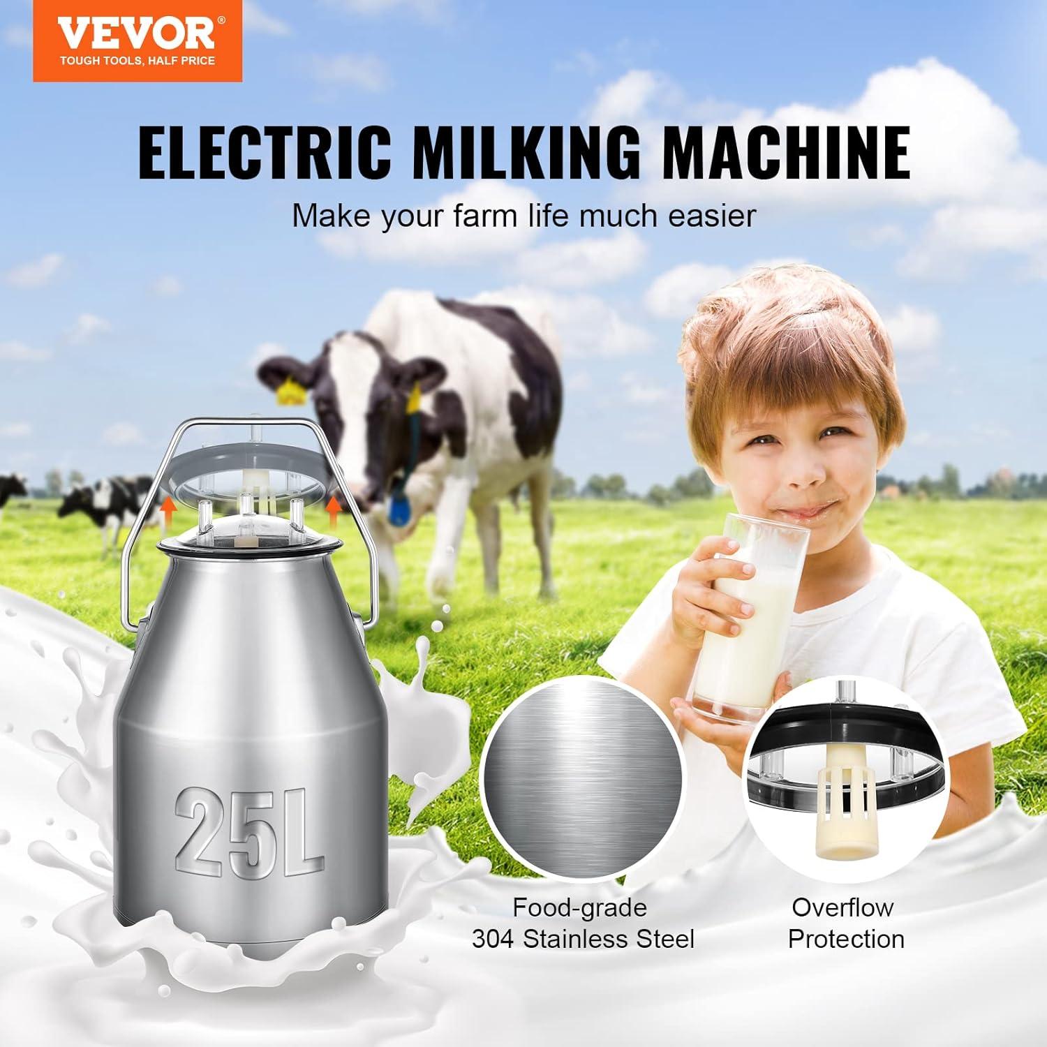 imageVEVOR Goat Milking Machine 12 L 304 Stainless Steel Bucket Electric Automatic Pulsation Vacuum Milker Portable Milker with FoodGrade Silicone Cups and Tubes Adjustable Suction for Cows and Sheep25 L