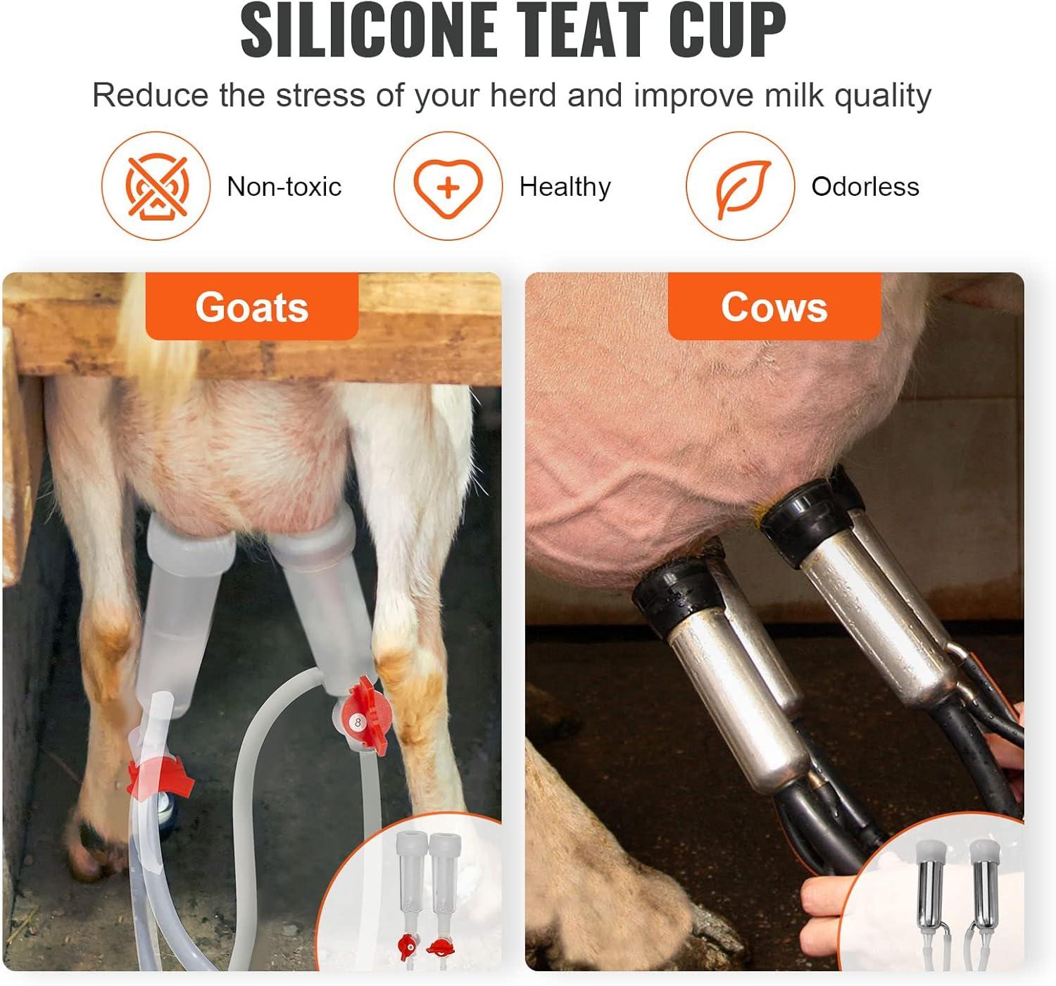 imageVEVOR Goat Milking Machine 12 L 304 Stainless Steel Bucket Electric Automatic Pulsation Vacuum Milker Portable Milker with FoodGrade Silicone Cups and Tubes Adjustable Suction for Cows and Sheep12 L