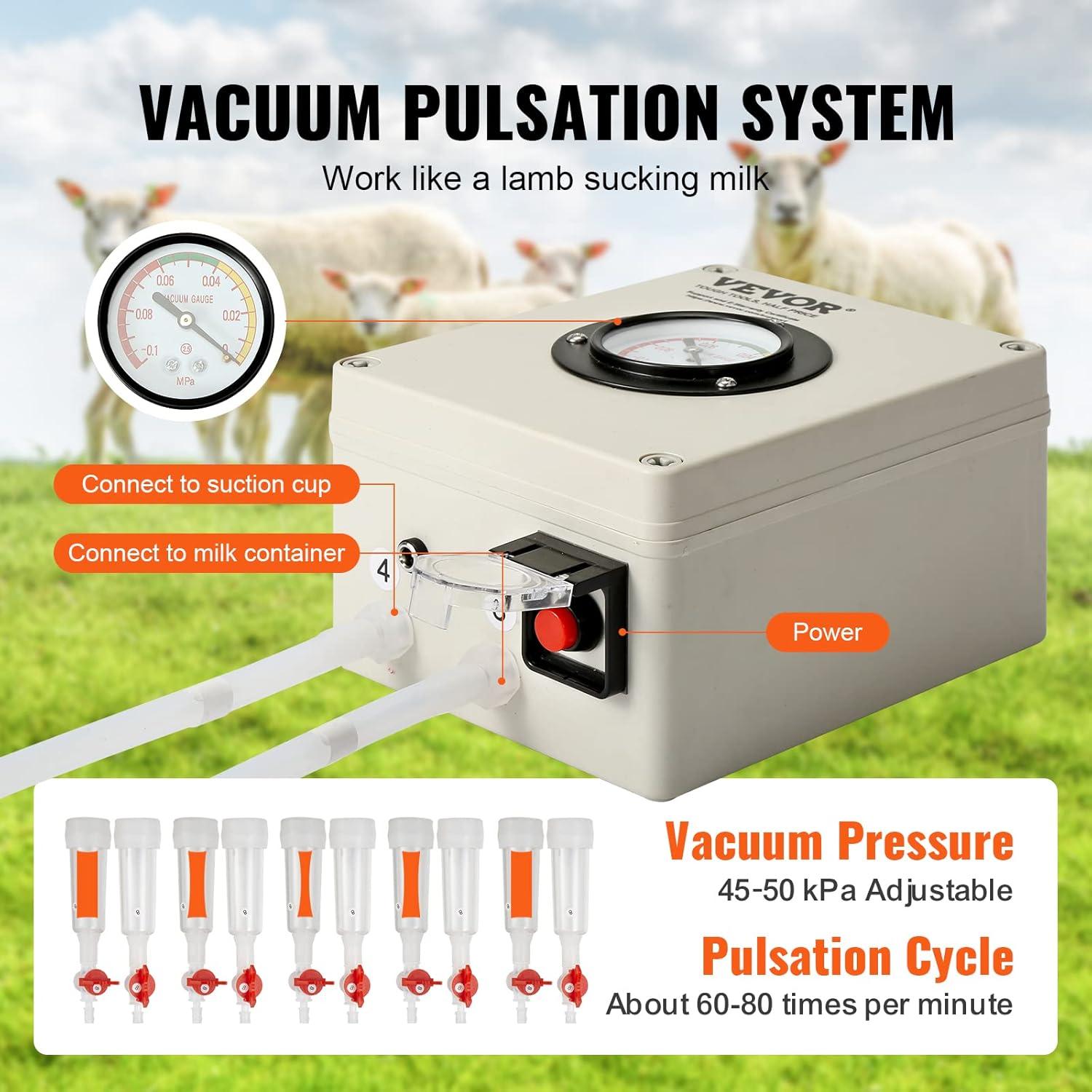 imageVEVOR Goat Milking Machine 12 L 304 Stainless Steel Bucket Electric Automatic Pulsation Vacuum Milker Portable Milker with FoodGrade Silicone Cups and Tubes Adjustable Suction for Cows and Sheep6 L