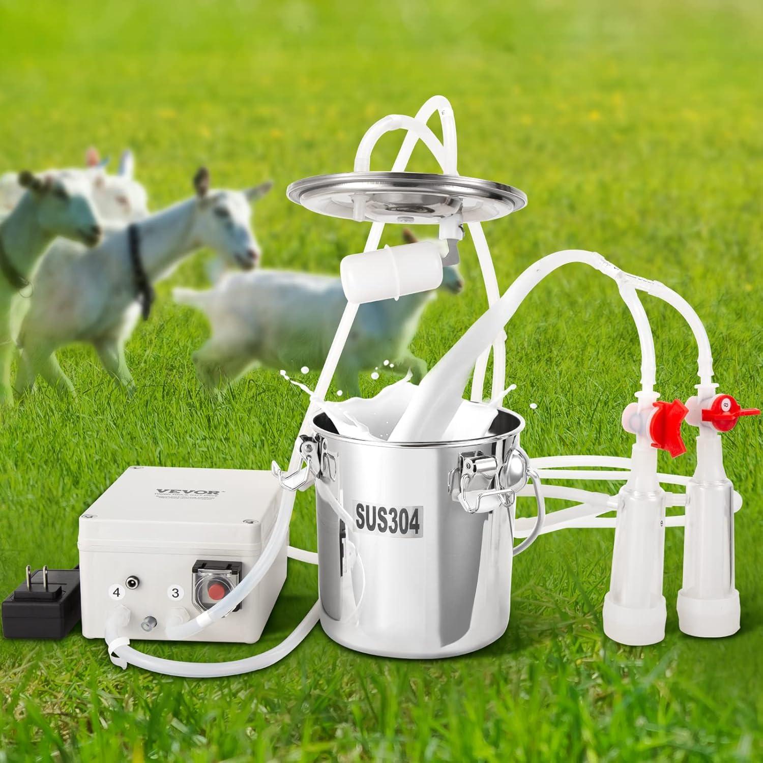 imageVEVOR Goat Milking Machine 12 L 304 Stainless Steel Bucket Electric Automatic Pulsation Vacuum Milker Portable Milker with FoodGrade Silicone Cups and Tubes Adjustable Suction for Cows and Sheep3 L