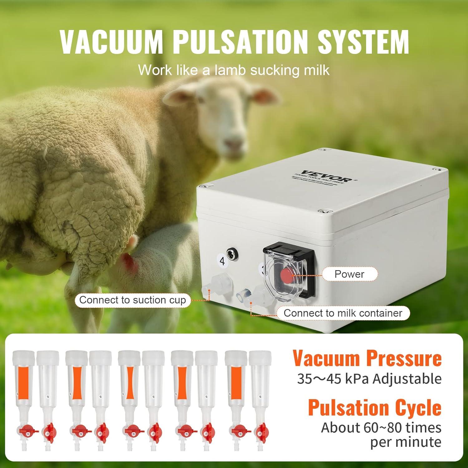 imageVEVOR Goat Milking Machine 12 L 304 Stainless Steel Bucket Electric Automatic Pulsation Vacuum Milker Portable Milker with FoodGrade Silicone Cups and Tubes Adjustable Suction for Cows and Sheep3 L