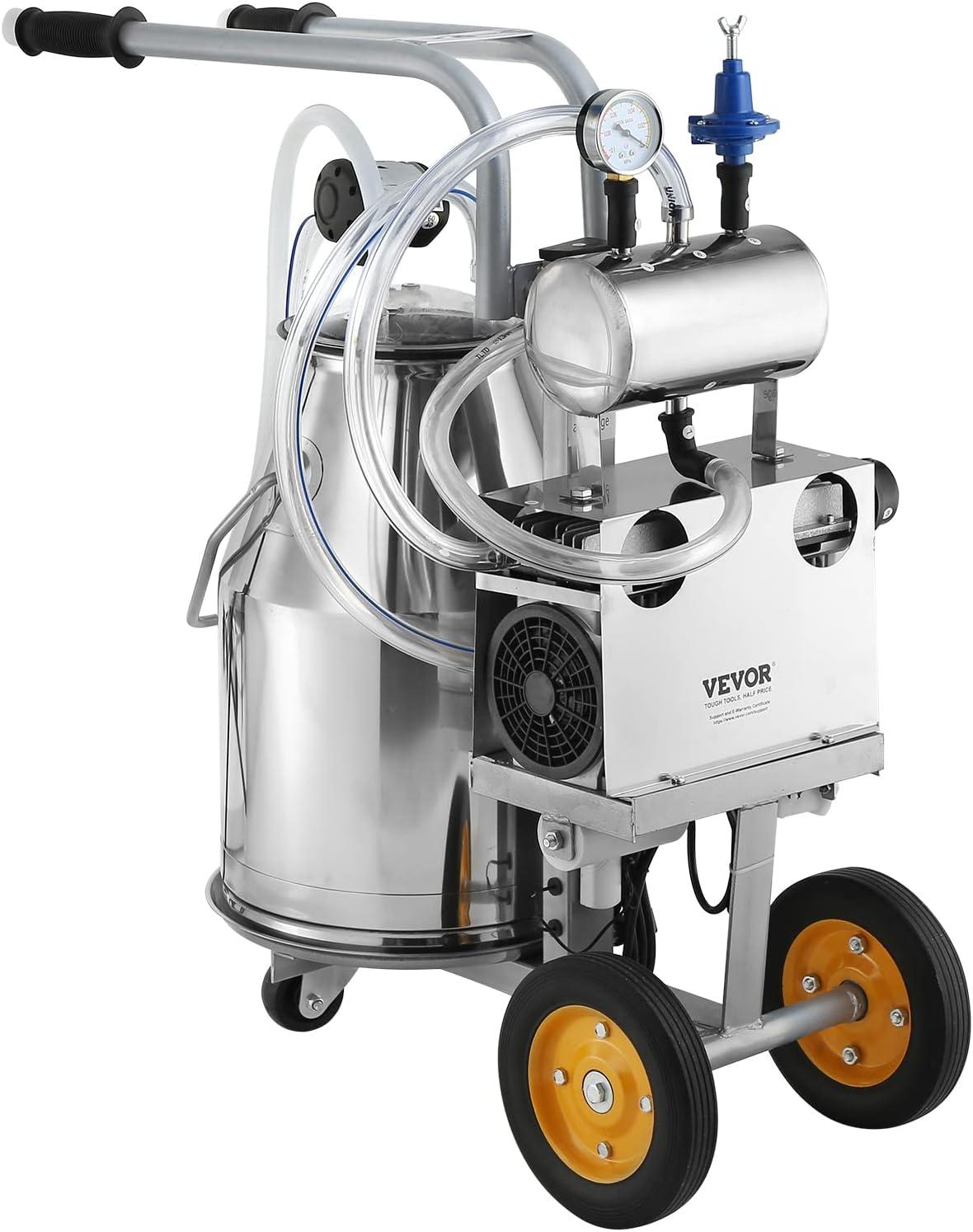 imageVEVOR Goat Milking Machine 12 L 304 Stainless Steel Bucket Electric Automatic Pulsation Vacuum Milker Portable Milker with FoodGrade Silicone Cups and Tubes Adjustable Suction for Cows and Sheep25 L