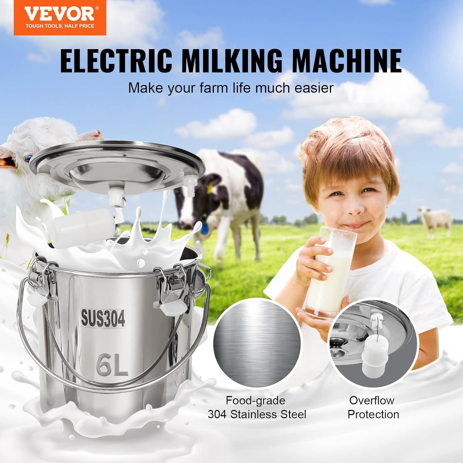 imageVEVOR Goat Milking Machine 12 L 304 Stainless Steel Bucket Electric Automatic Pulsation Vacuum Milker Portable Milker with FoodGrade Silicone Cups and Tubes Adjustable Suction for Cows and Sheep6 L