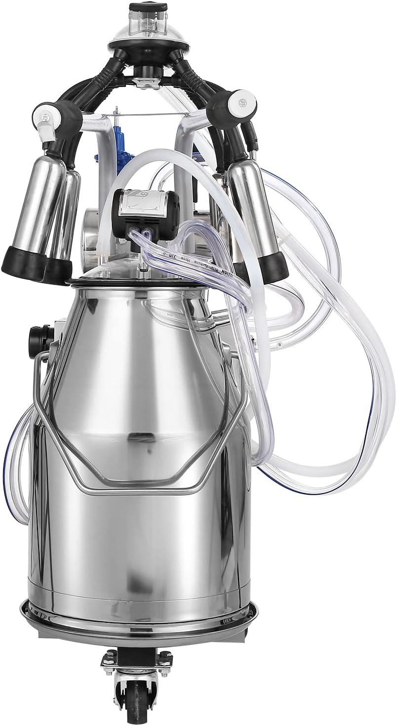 imageVEVOR Goat Milking Machine 12 L 304 Stainless Steel Bucket Electric Automatic Pulsation Vacuum Milker Portable Milker with FoodGrade Silicone Cups and Tubes Adjustable Suction for Cows and Sheep25 L