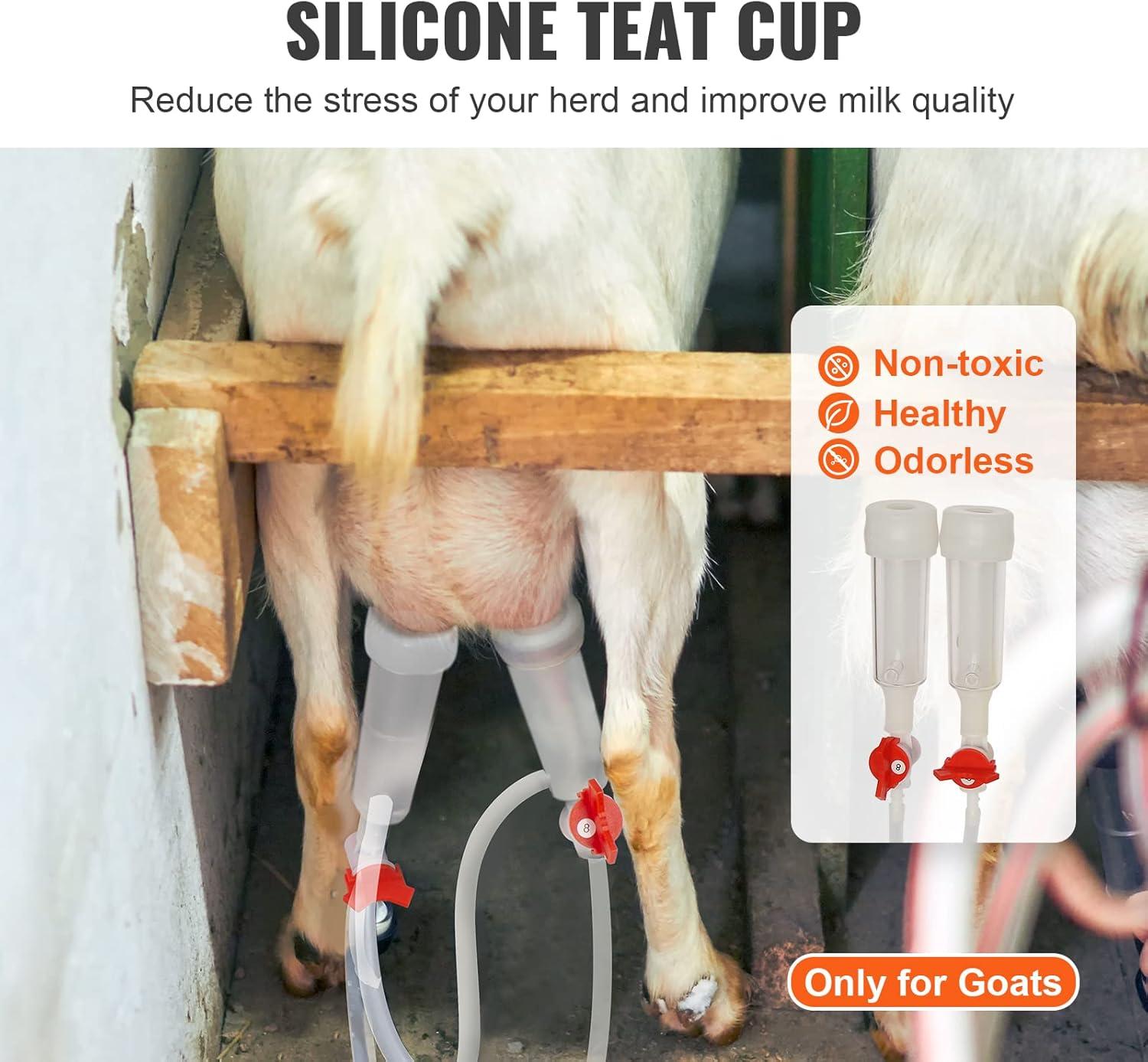 imageVEVOR Goat Milking Machine 12 L 304 Stainless Steel Bucket Electric Automatic Pulsation Vacuum Milker Portable Milker with FoodGrade Silicone Cups and Tubes Adjustable Suction for Cows and Sheep3 L