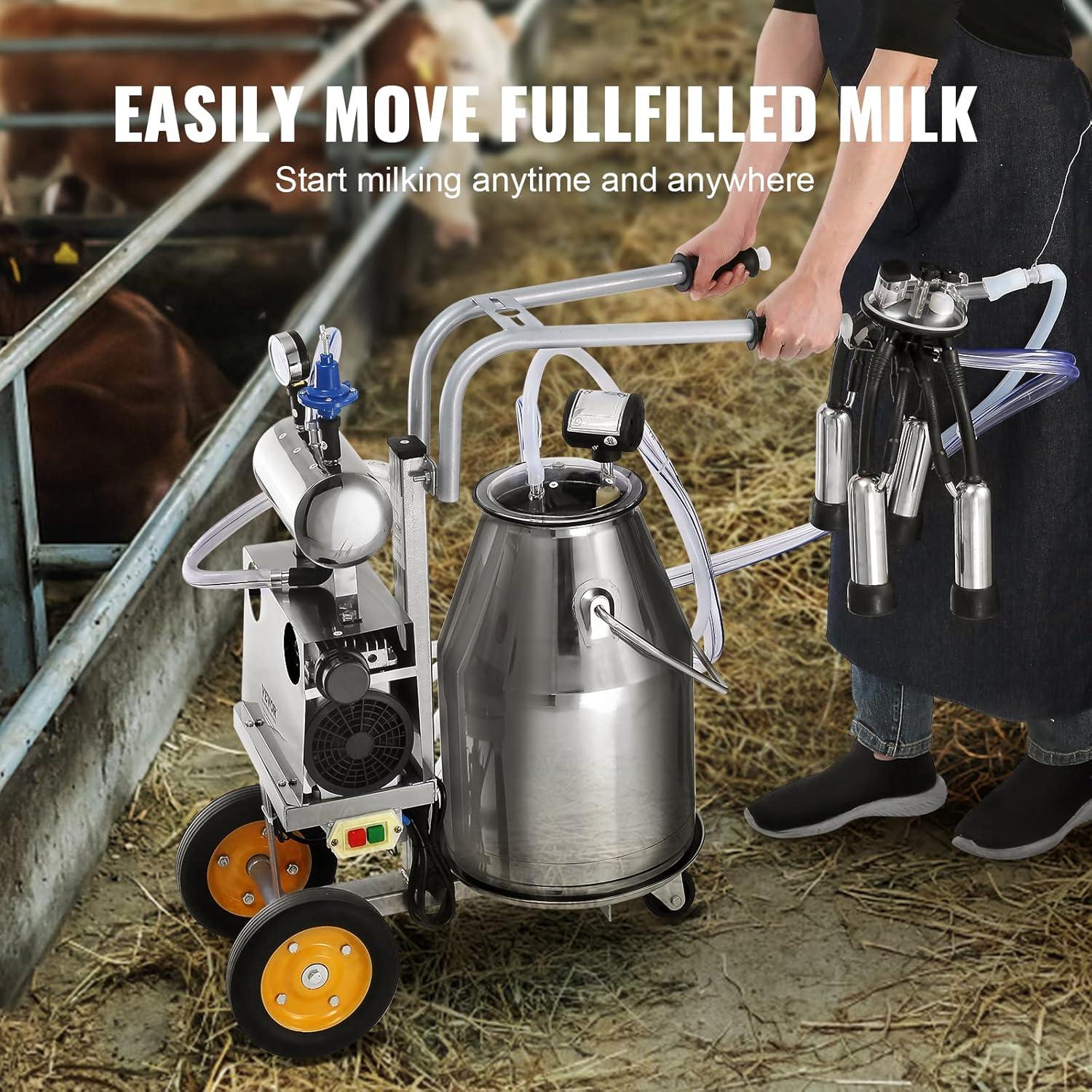imageVEVOR Goat Milking Machine 12 L 304 Stainless Steel Bucket Electric Automatic Pulsation Vacuum Milker Portable Milker with FoodGrade Silicone Cups and Tubes Adjustable Suction for Cows and Sheep25 L