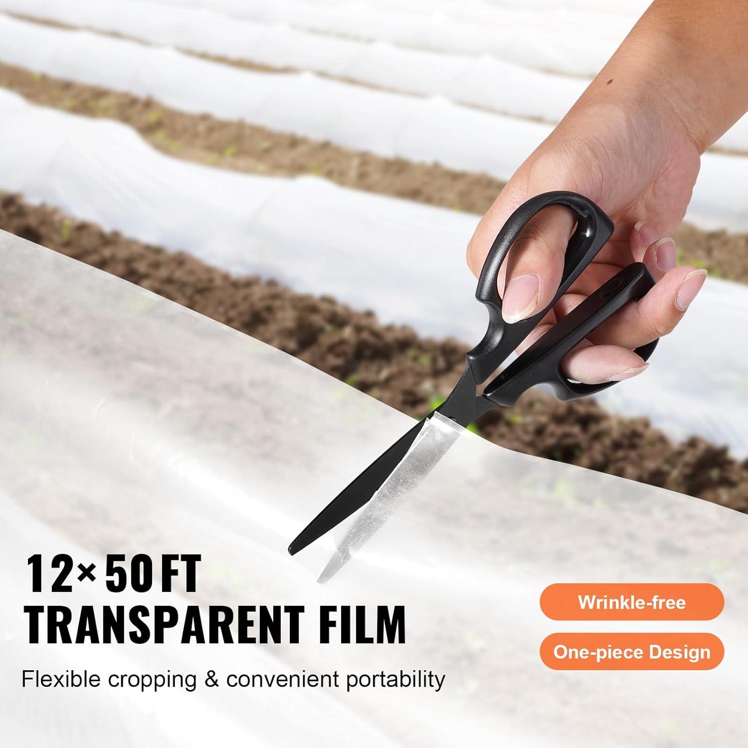 imageVEVOR Greenhouse Plastic Sheeting 8 x 25 ft 6 Mil Thickness UV Resistant Clear Polyethylene Film Hoop Green House Cover for Farms Agriculture Garden12 x 50 ft