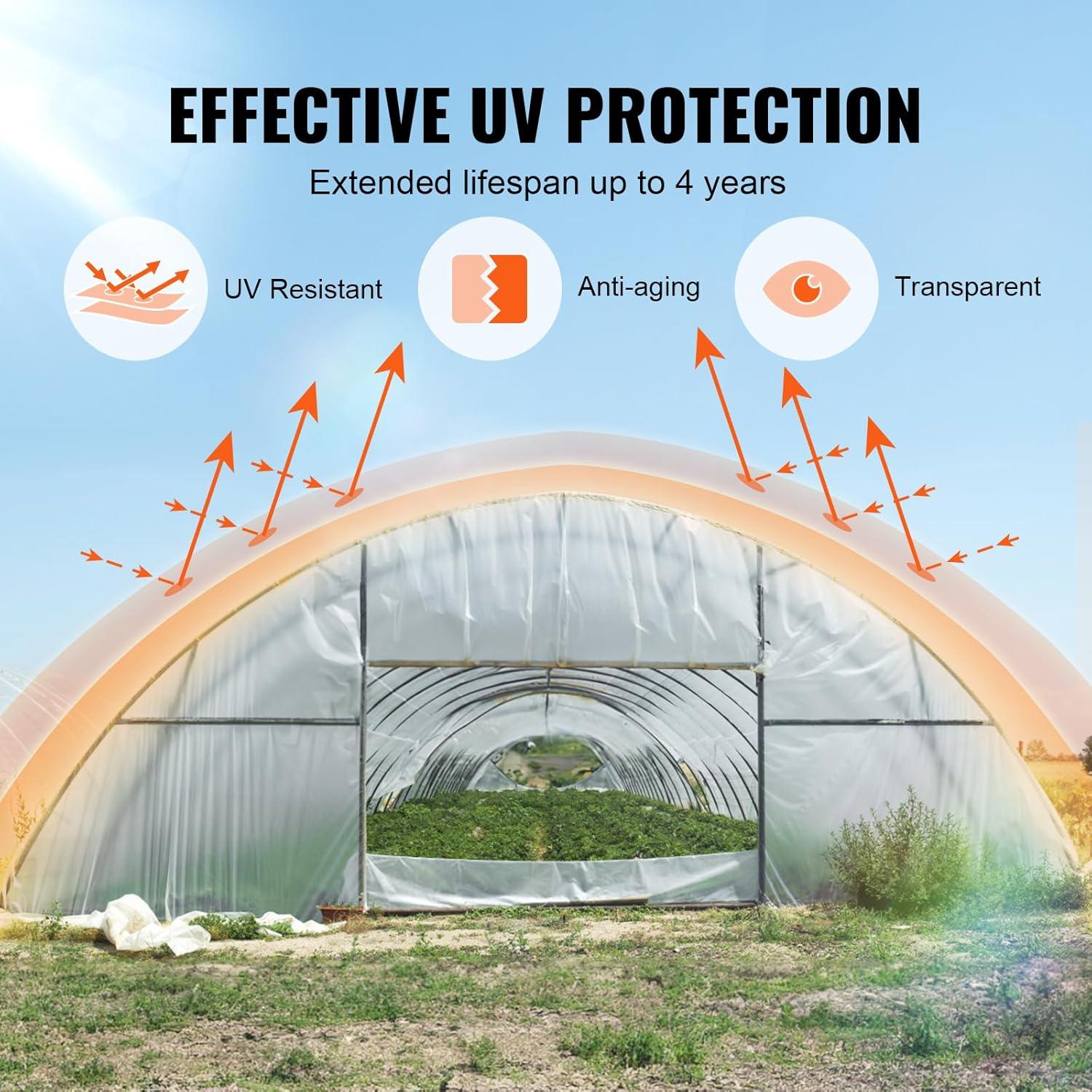 imageVEVOR Greenhouse Plastic Sheeting 8 x 25 ft 6 Mil Thickness UV Resistant Clear Polyethylene Film Hoop Green House Cover for Farms Agriculture Garden12 x 50 ft