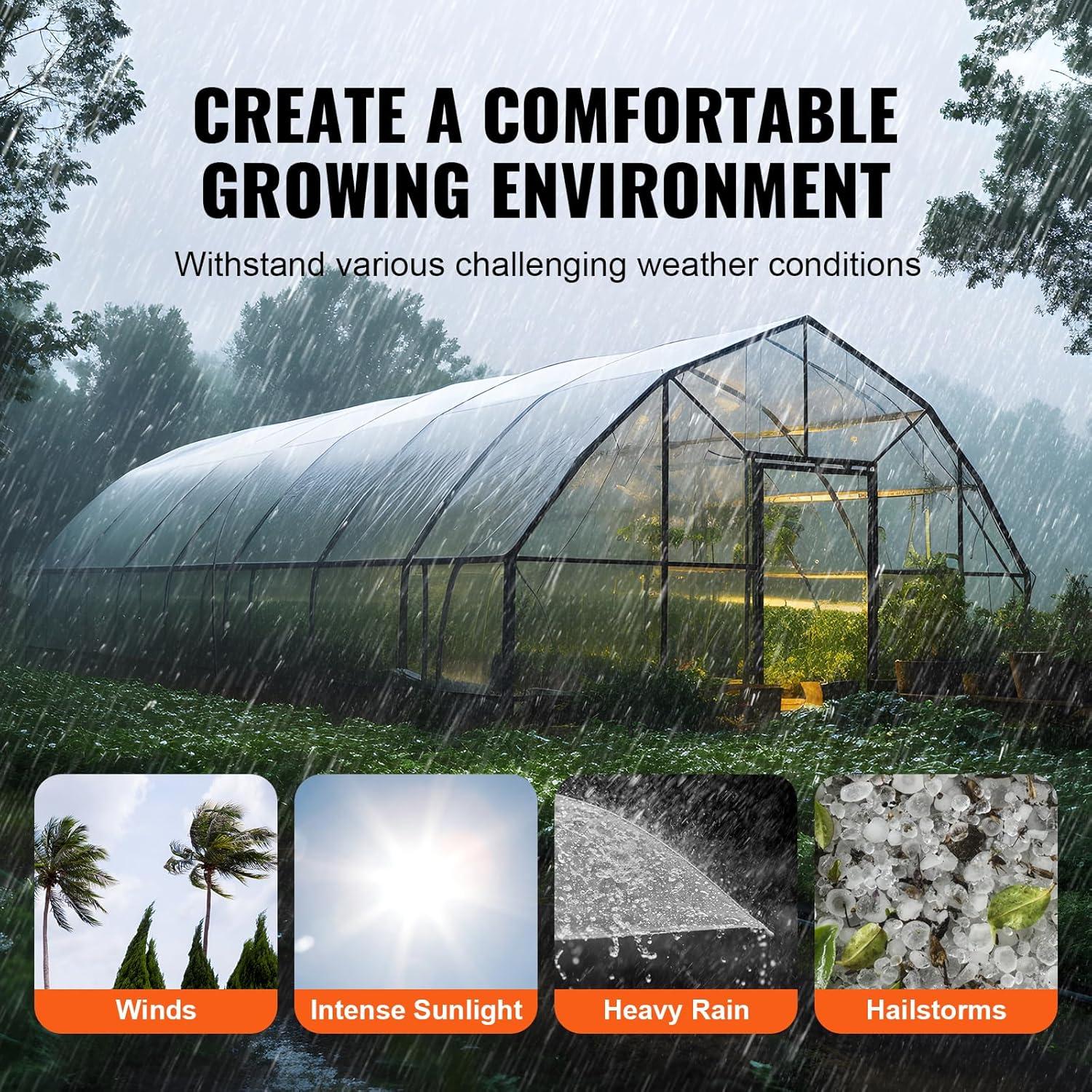 imageVEVOR Greenhouse Plastic Sheeting 8 x 25 ft 6 Mil Thickness UV Resistant Clear Polyethylene Film Hoop Green House Cover for Farms Agriculture Garden12 x 50 ft
