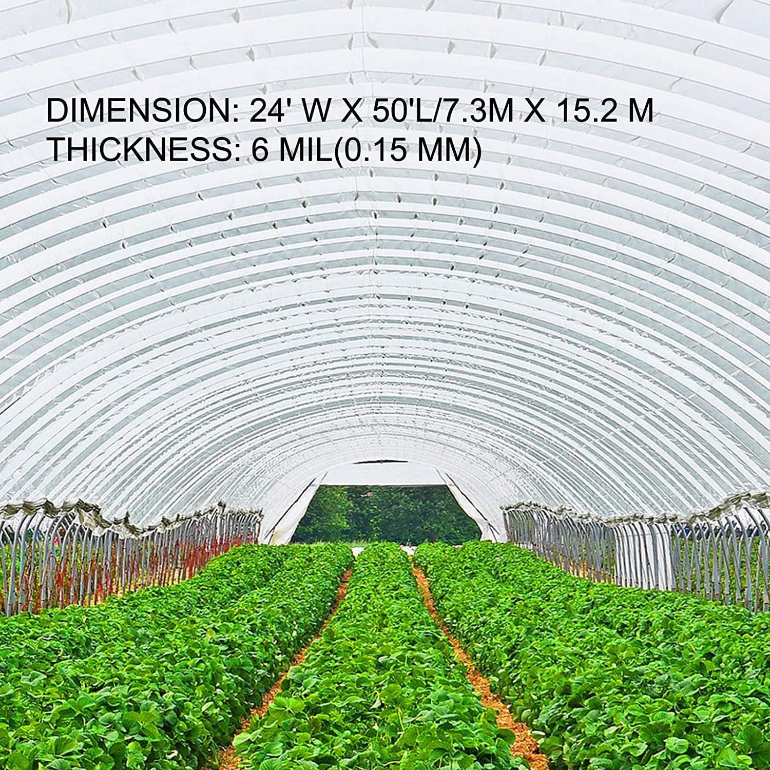 imageVEVOR Greenhouse Plastic Sheeting 8 x 25 ft 6 Mil Thickness UV Resistant Clear Polyethylene Film Hoop Green House Cover for Farms Agriculture Garden24 x 50 ft