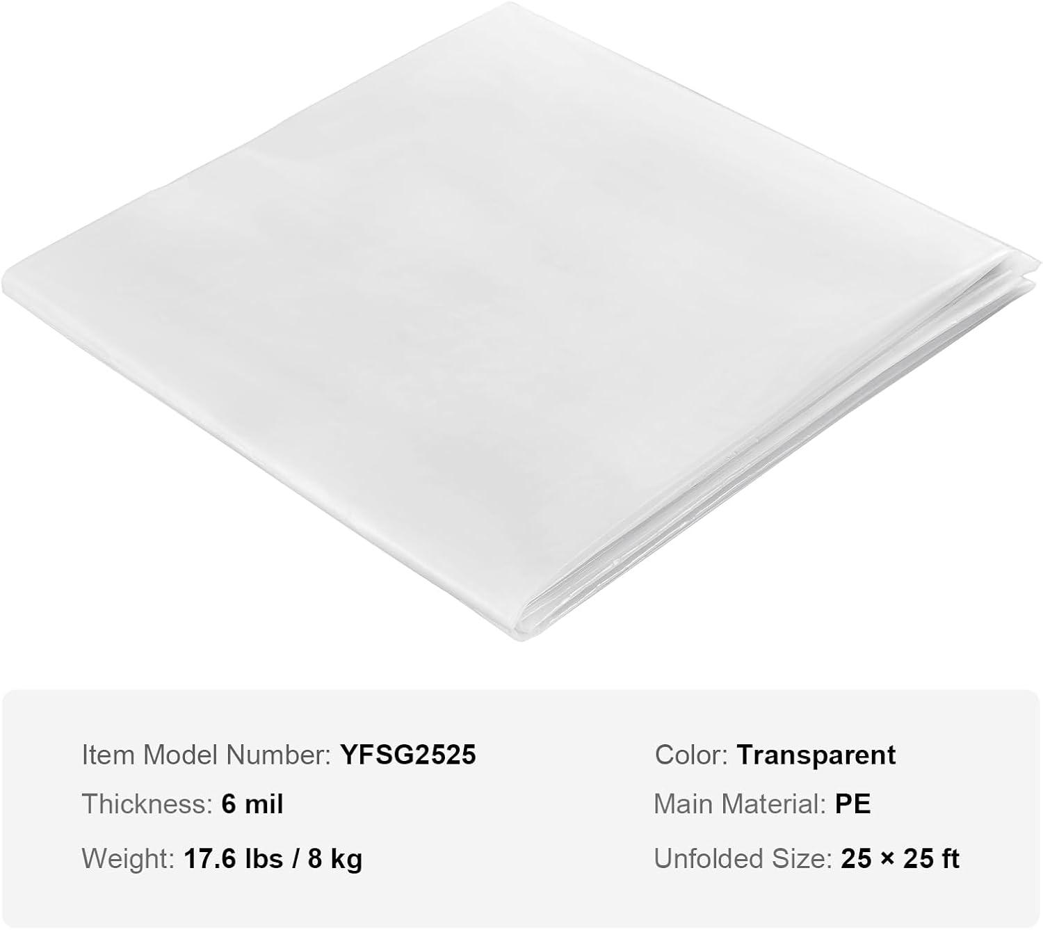 imageVEVOR Greenhouse Plastic Sheeting 8 x 25 ft 6 Mil Thickness UV Resistant Clear Polyethylene Film Hoop Green House Cover for Farms Agriculture Garden25 x 25 ft
