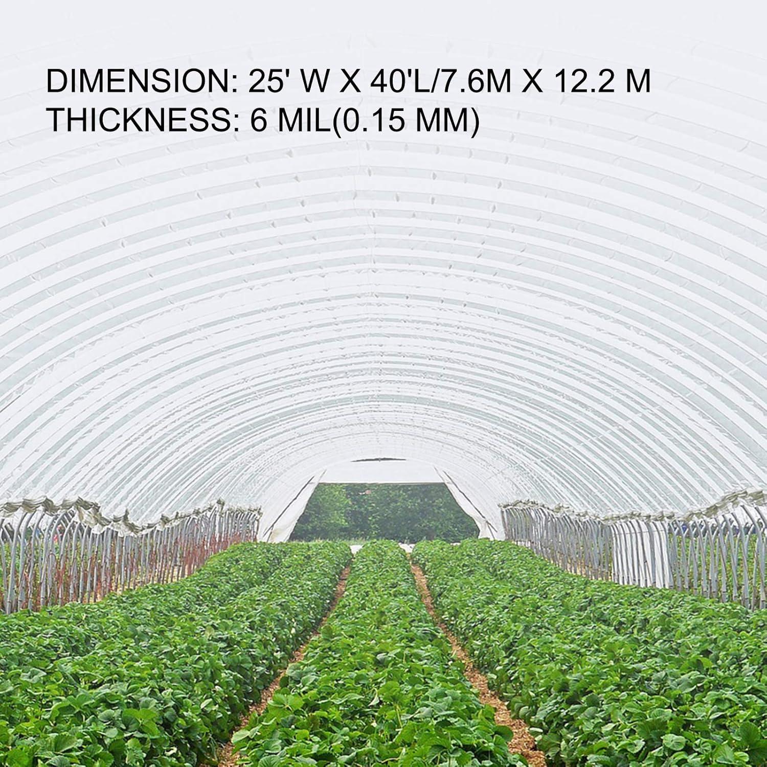 imageVEVOR Greenhouse Plastic Sheeting 8 x 25 ft 6 Mil Thickness UV Resistant Clear Polyethylene Film Hoop Green House Cover for Farms Agriculture Garden25 x 40 ft
