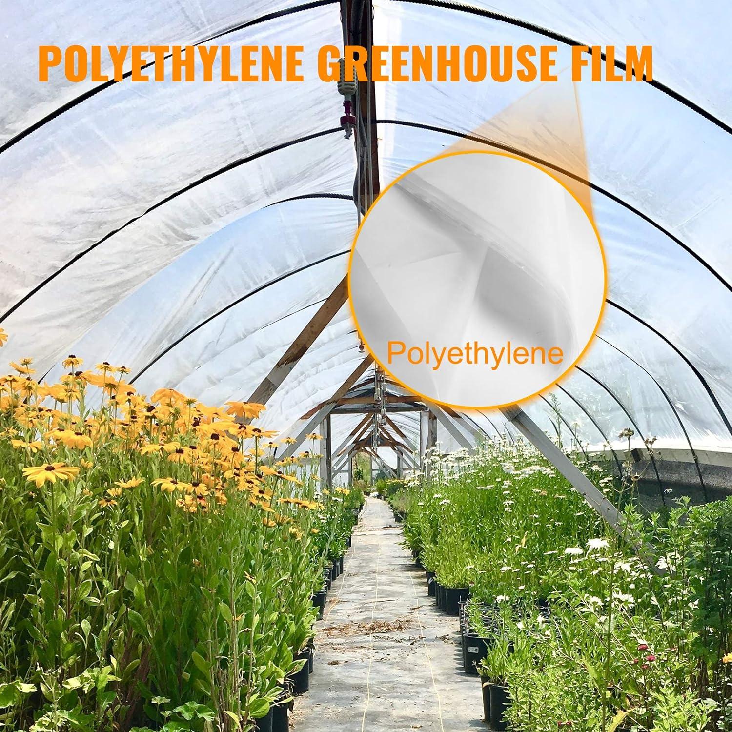 imageVEVOR Greenhouse Plastic Sheeting 8 x 25 ft 6 Mil Thickness UV Resistant Clear Polyethylene Film Hoop Green House Cover for Farms Agriculture Garden25 x 40 ft