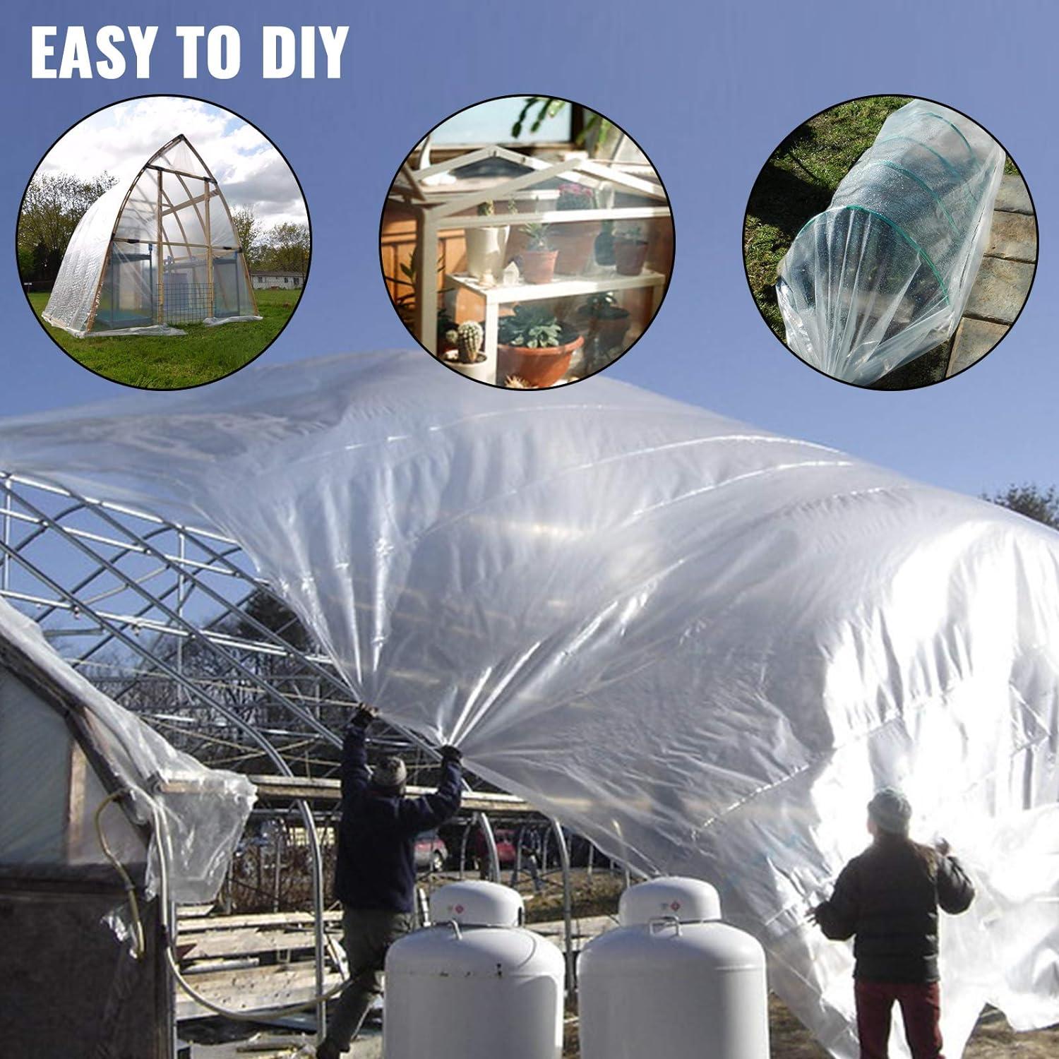 imageVEVOR Greenhouse Plastic Sheeting 8 x 25 ft 6 Mil Thickness UV Resistant Clear Polyethylene Film Hoop Green House Cover for Farms Agriculture Garden25 x 40 ft