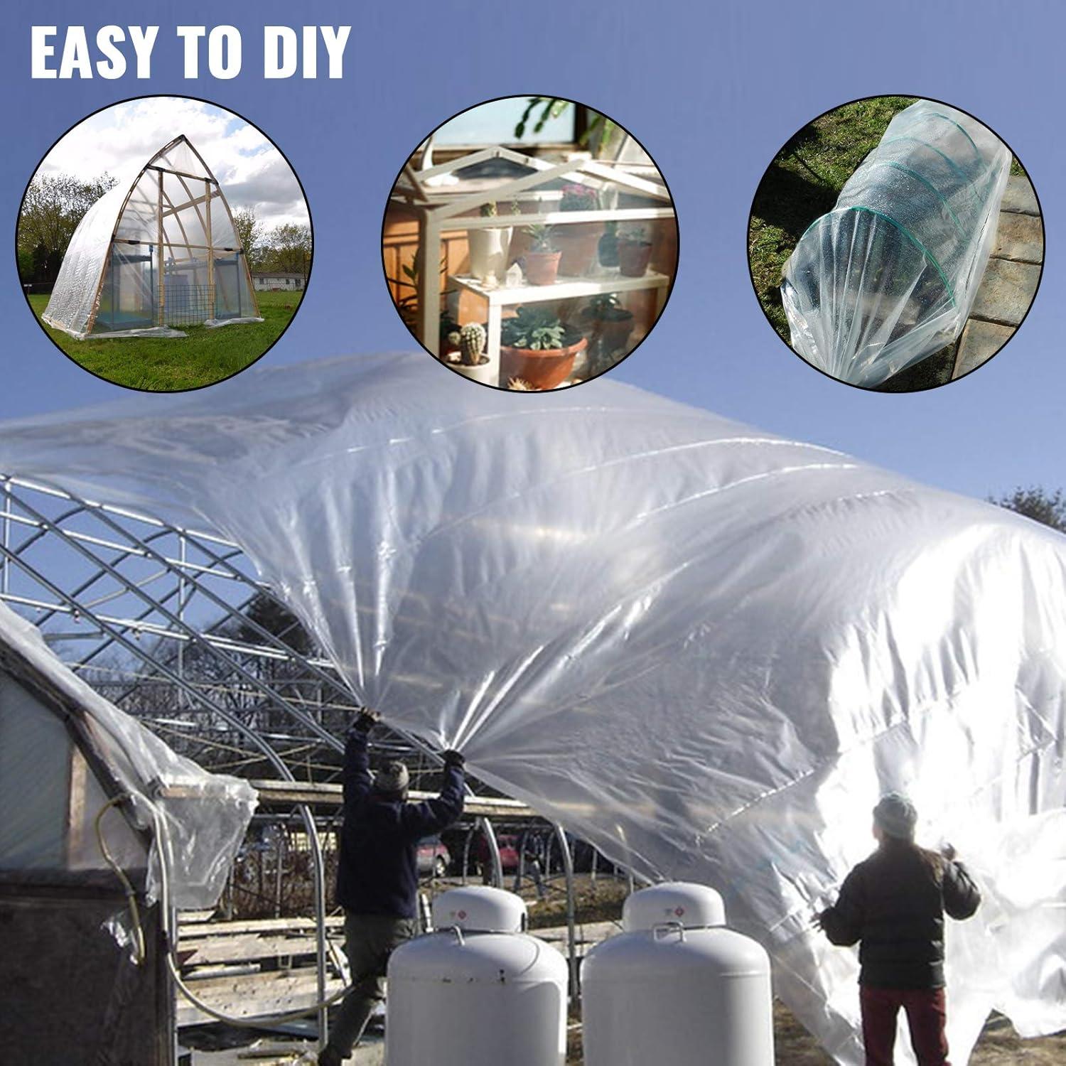 imageVEVOR Greenhouse Plastic Sheeting 8 x 25 ft 6 Mil Thickness UV Resistant Clear Polyethylene Film Hoop Green House Cover for Farms Agriculture Garden8 x 25 ft