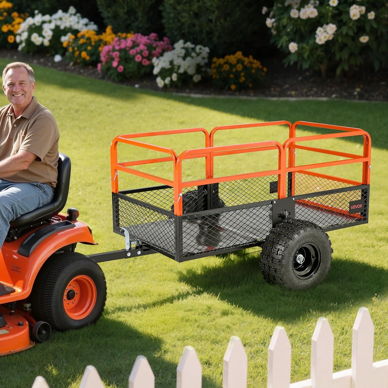imageVEVOR Heavy Duty ATV Dump Cart  Steel Tow Behind trailer 750 lbs 15 Cubic Feet Garden Utility with Removable Sides1800Lbs28cuft
