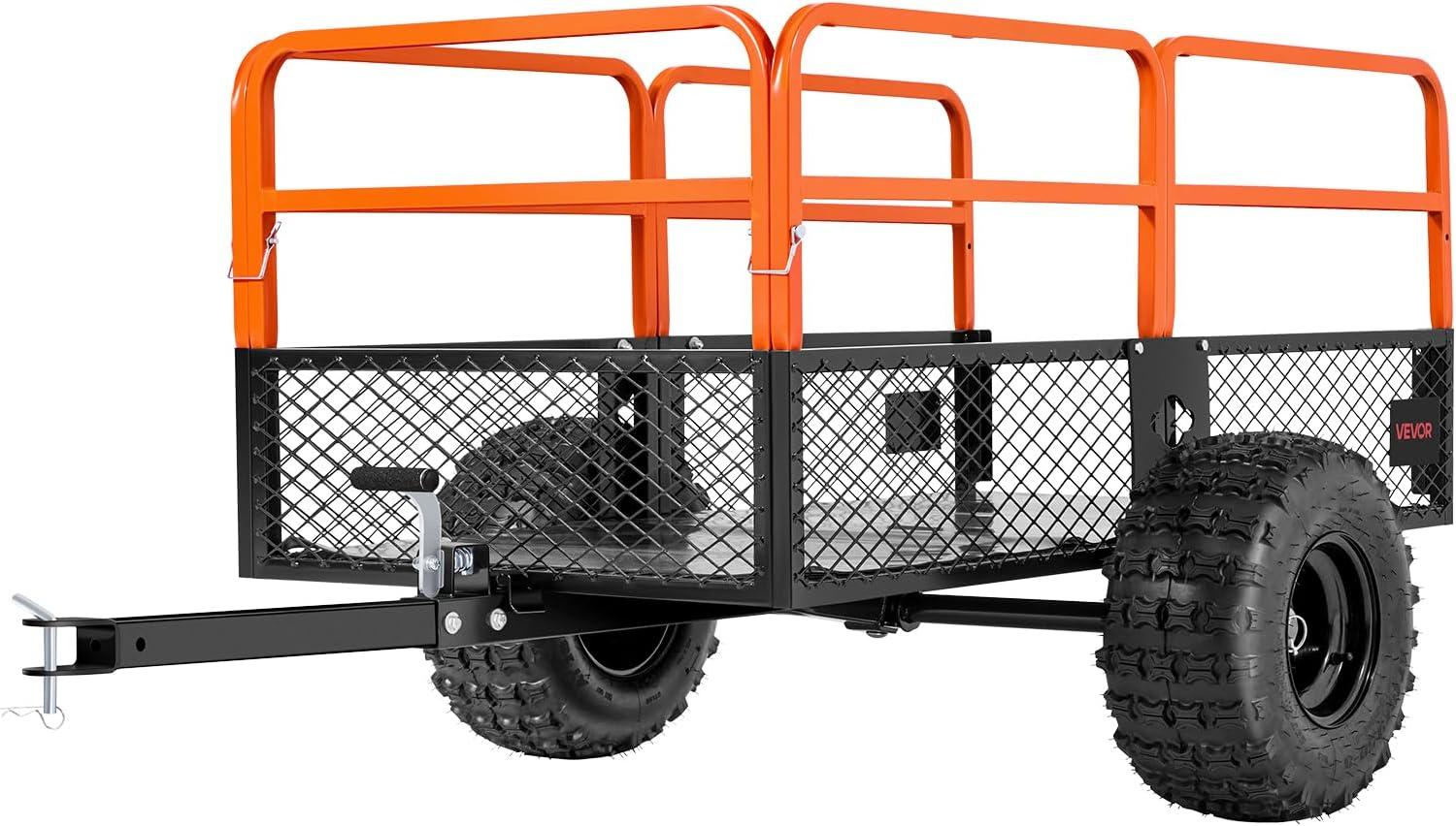 imageVEVOR Heavy Duty ATV Dump Cart  Steel Tow Behind trailer 750 lbs 15 Cubic Feet Garden Utility with Removable Sides1800Lbs28cuft