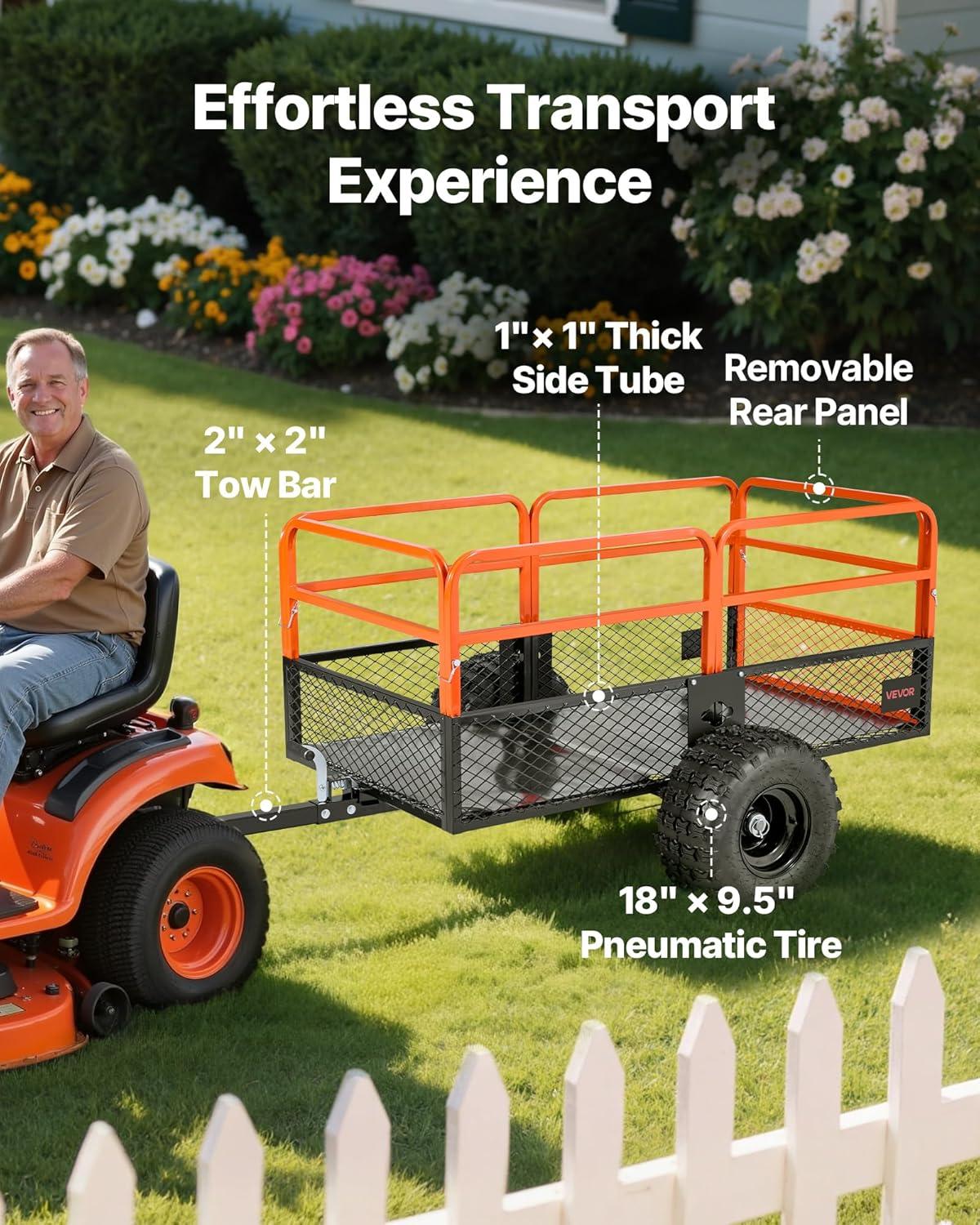 imageVEVOR Heavy Duty ATV Dump Cart  Steel Tow Behind trailer 750 lbs 15 Cubic Feet Garden Utility with Removable Sides1800Lbs28cuft