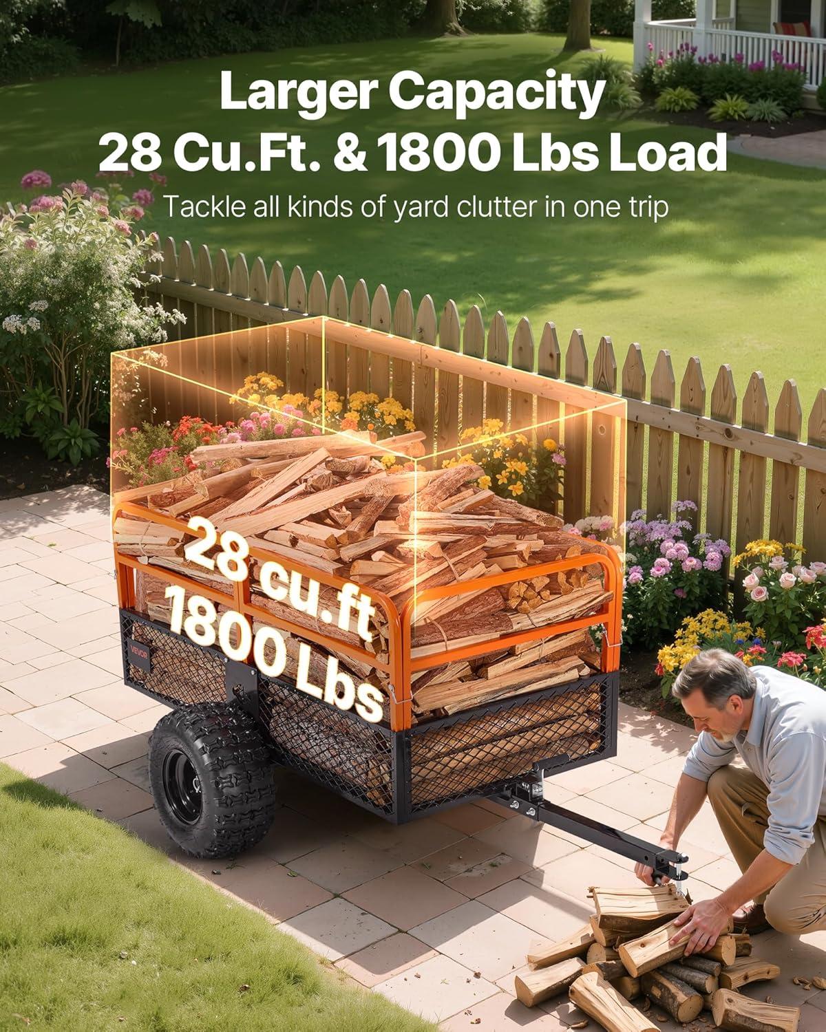 imageVEVOR Heavy Duty ATV Dump Cart  Steel Tow Behind trailer 750 lbs 15 Cubic Feet Garden Utility with Removable Sides1800Lbs28cuft