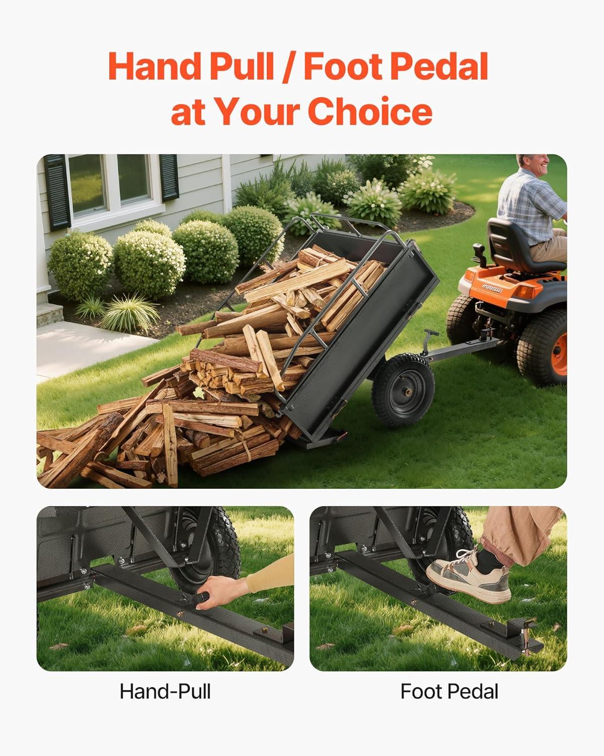 imageVEVOR Heavy Duty ATV Dump Cart  Steel Tow Behind trailer 750 lbs 15 Cubic Feet Garden Utility with Removable Sides500Lbs10cuft