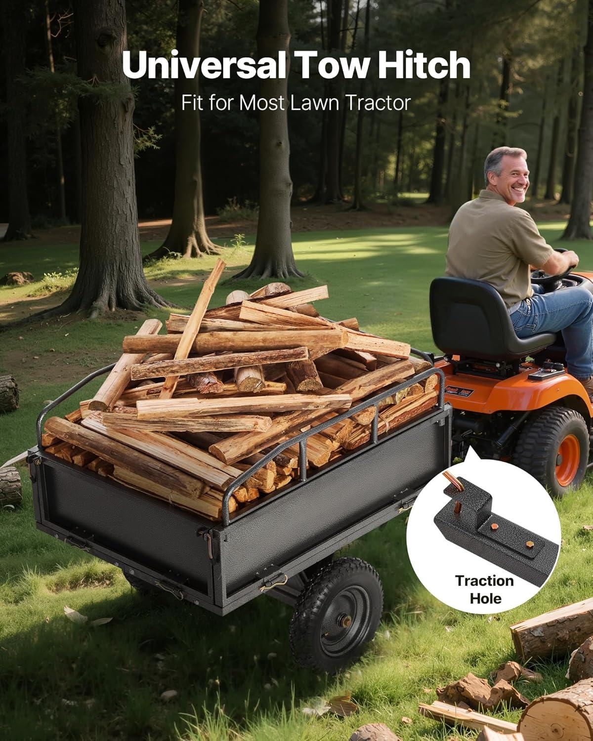 imageVEVOR Heavy Duty ATV Dump Cart  Steel Tow Behind trailer 750 lbs 15 Cubic Feet Garden Utility with Removable Sides500Lbs10cuft