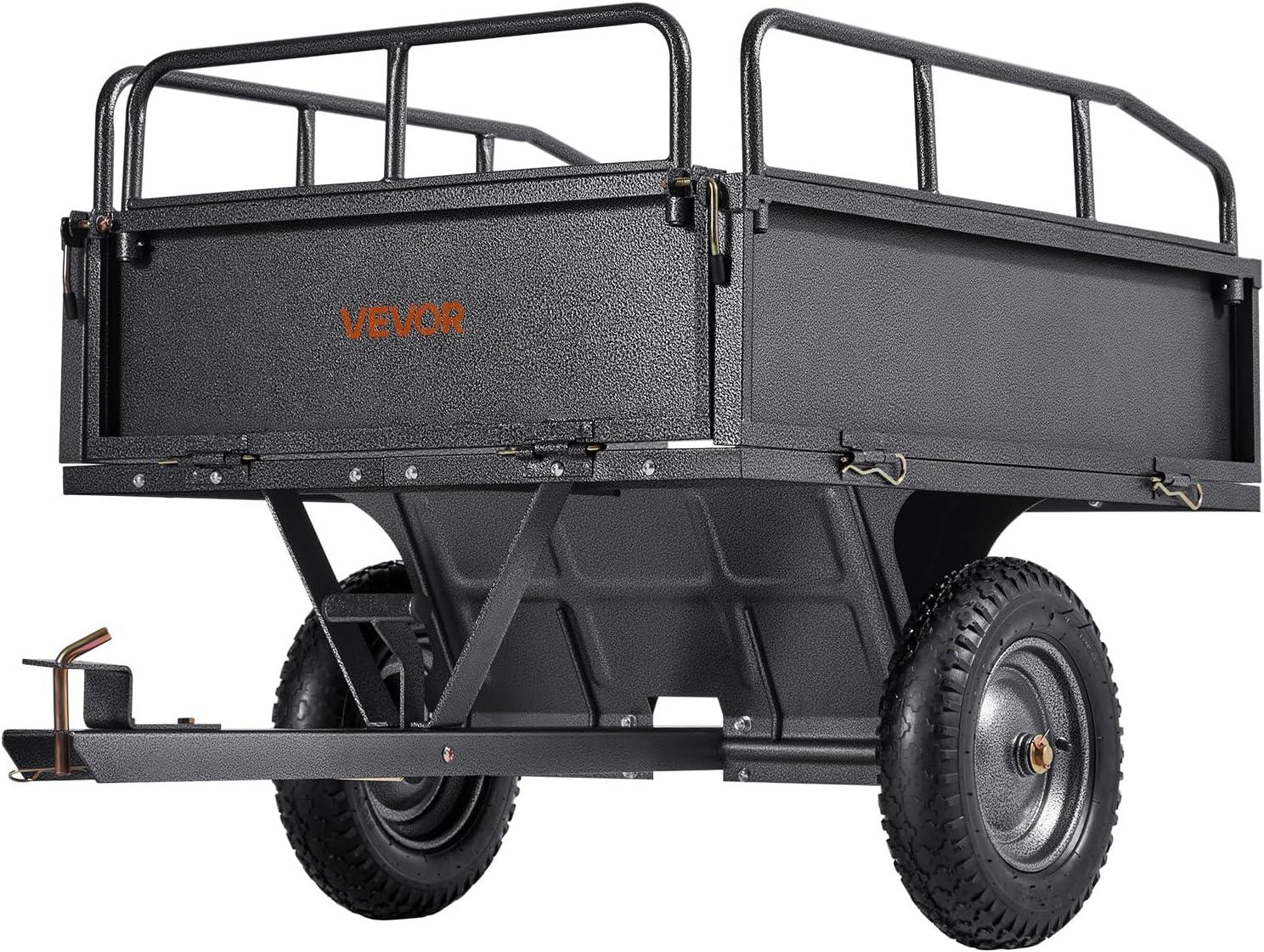 imageVEVOR Heavy Duty ATV Dump Cart  Steel Tow Behind trailer 750 lbs 15 Cubic Feet Garden Utility with Removable Sides500Lbs10cuft
