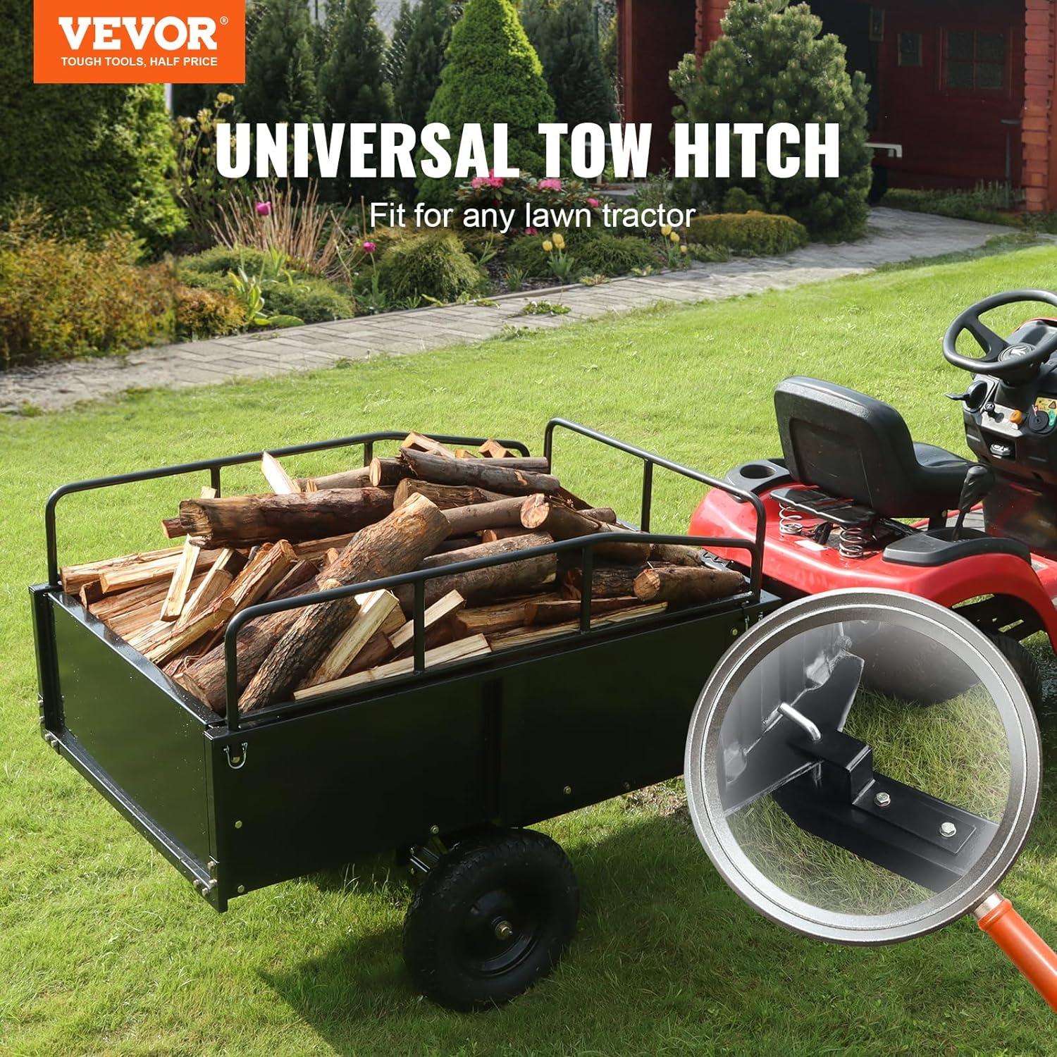 imageVEVOR Heavy Duty ATV Dump Cart  Steel Tow Behind trailer 750 lbs 15 Cubic Feet Garden Utility with Removable Sides750pound15cuft