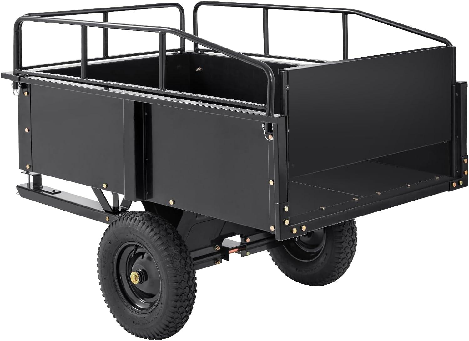 imageVEVOR Heavy Duty ATV Dump Cart  Steel Tow Behind trailer 750 lbs 15 Cubic Feet Garden Utility with Removable Sides750pound15cuft