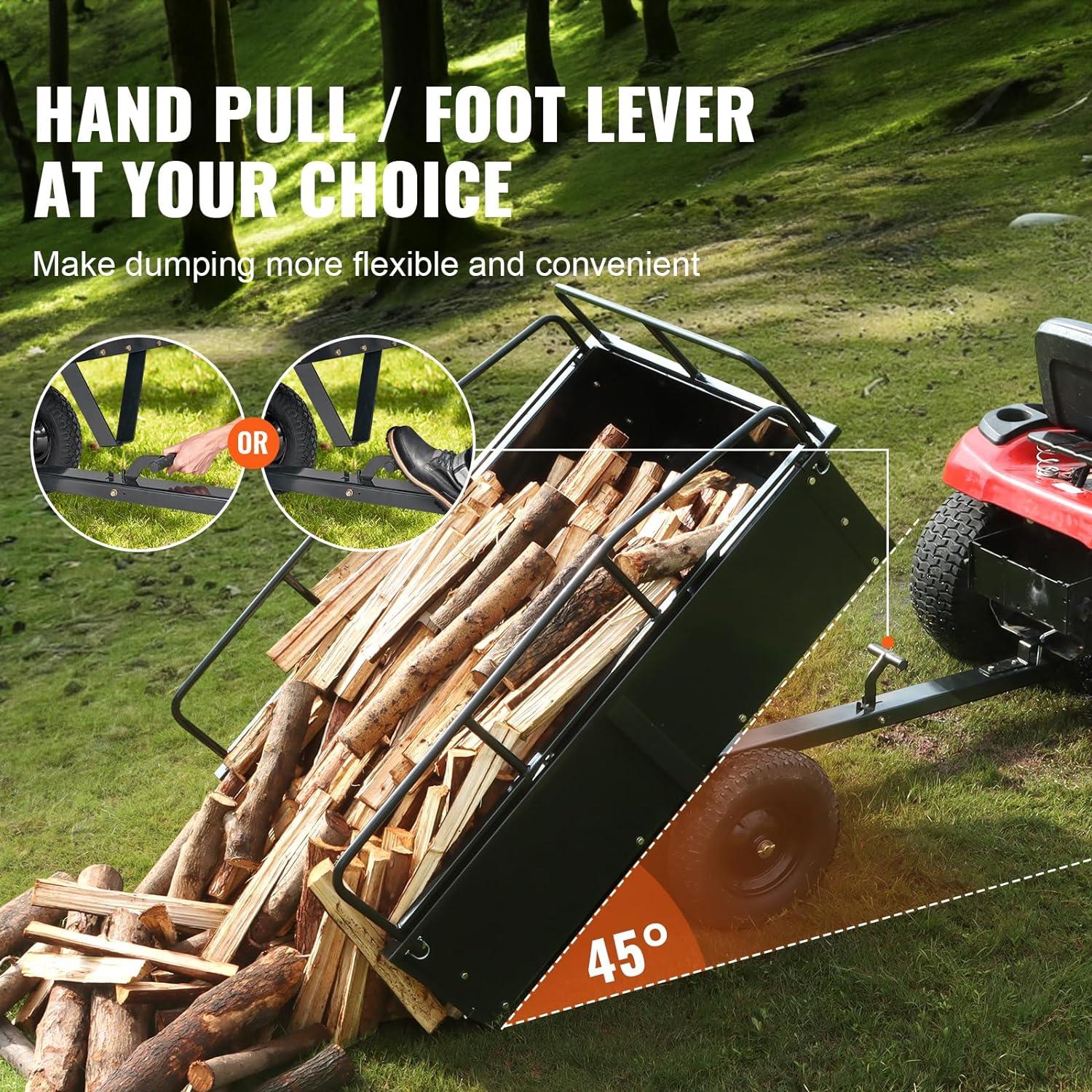 imageVEVOR Heavy Duty ATV Dump Cart  Steel Tow Behind trailer 750 lbs 15 Cubic Feet Garden Utility with Removable Sides750pound15cuft