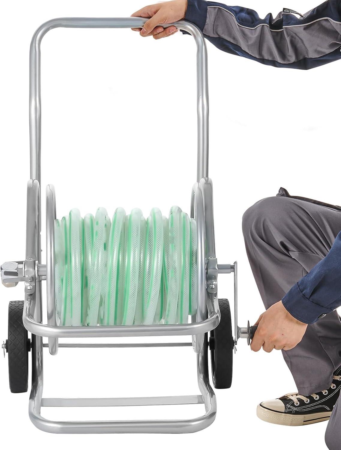 imageVEVOR Hose Reel Cart Hold Up to 300 ft of 58 Hose Garden Water Hose Carts Mobile Tools with 4 Wheels Heavy Duty PowderCoated Steel Outdoor Planting with Storage Basket for Garden Yard Lawn200 ft