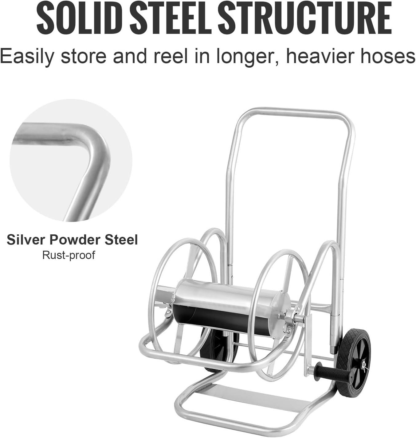 imageVEVOR Hose Reel Cart Hold Up to 300 ft of 58 Hose Garden Water Hose Carts Mobile Tools with 4 Wheels Heavy Duty PowderCoated Steel Outdoor Planting with Storage Basket for Garden Yard Lawn200 ft