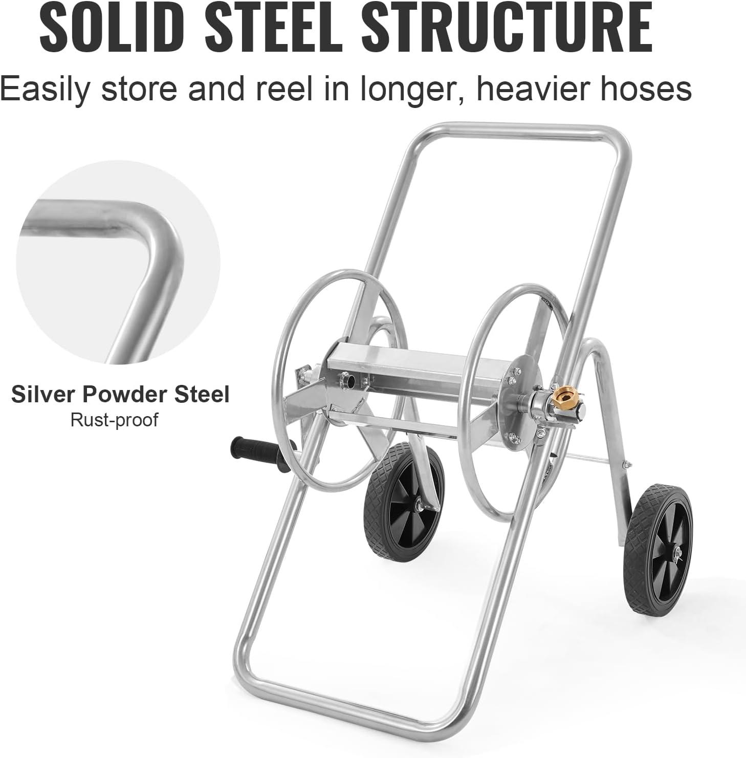 imageVEVOR Hose Reel Cart Hold Up to 300 ft of 58 Hose Garden Water Hose Carts Mobile Tools with 4 Wheels Heavy Duty PowderCoated Steel Outdoor Planting with Storage Basket for Garden Yard Lawn175 ft