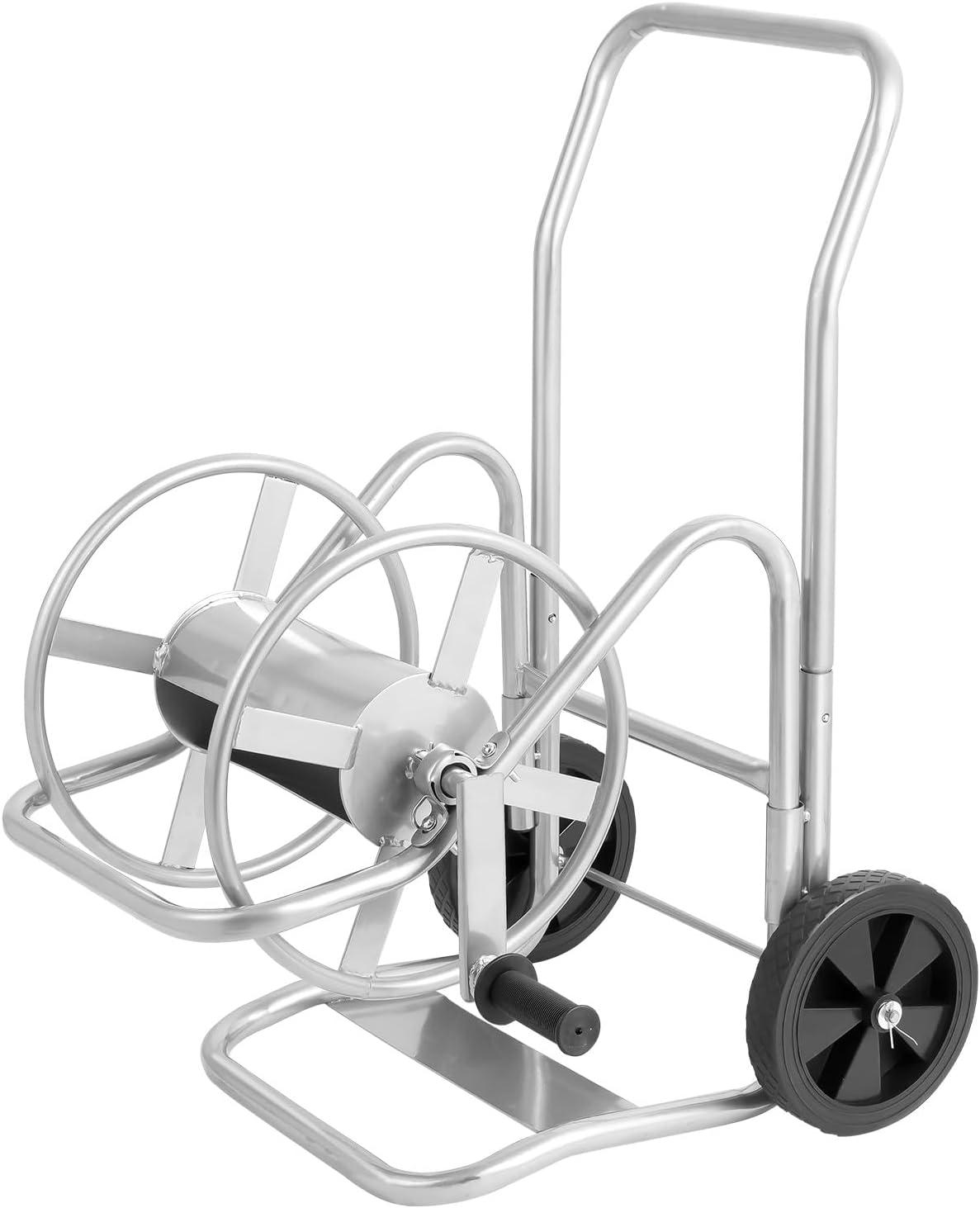 imageVEVOR Hose Reel Cart Hold Up to 300 ft of 58 Hose Garden Water Hose Carts Mobile Tools with 4 Wheels Heavy Duty PowderCoated Steel Outdoor Planting with Storage Basket for Garden Yard Lawn200 ft