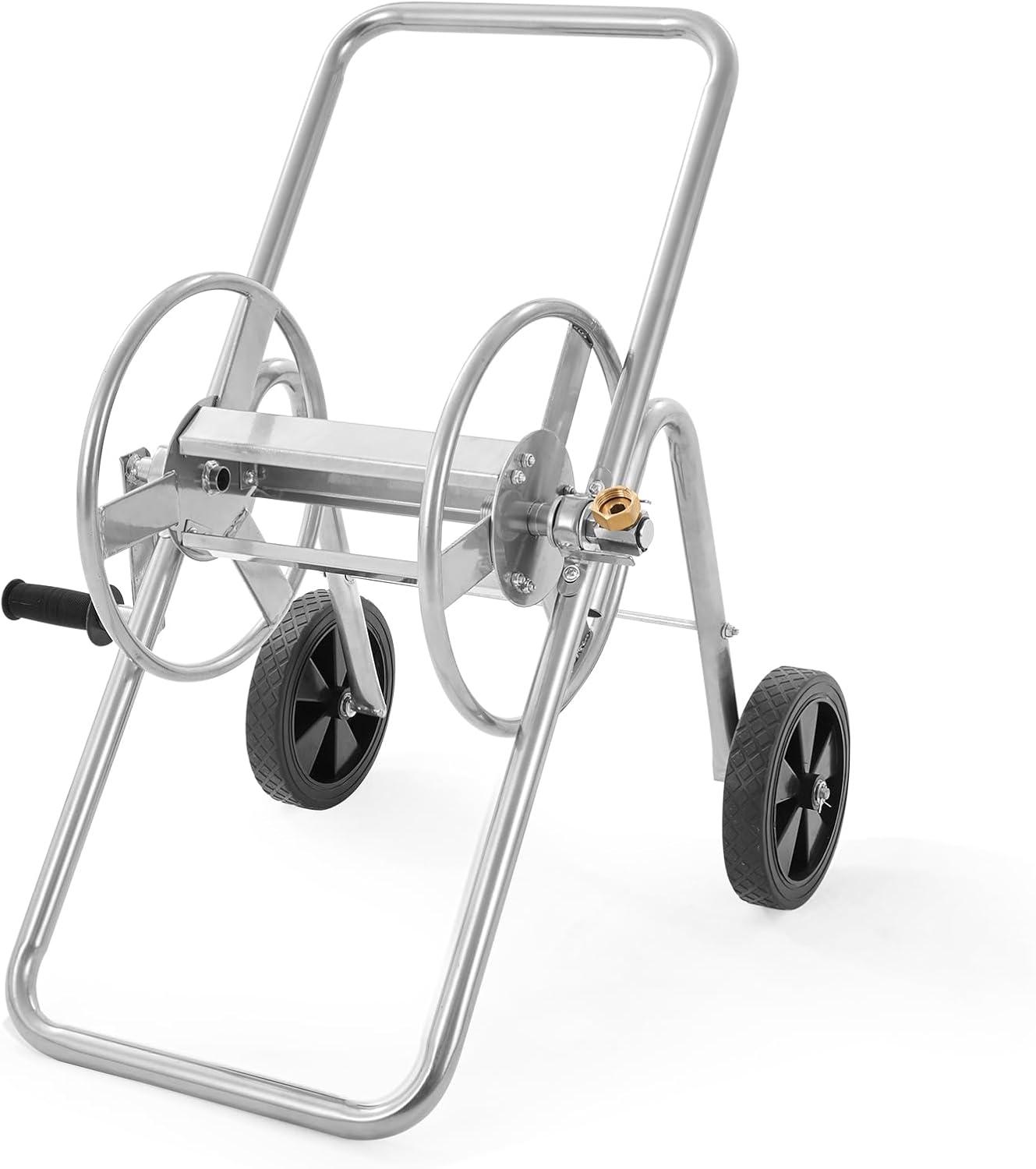 imageVEVOR Hose Reel Cart Hold Up to 300 ft of 58 Hose Garden Water Hose Carts Mobile Tools with 4 Wheels Heavy Duty PowderCoated Steel Outdoor Planting with Storage Basket for Garden Yard Lawn175 ft