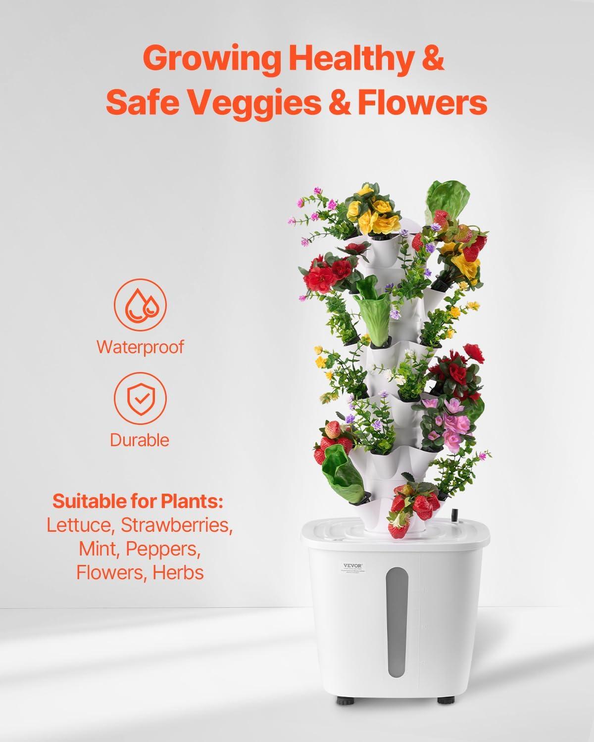 imageVEVOR Hydroponic Growing System with Grow Light 30 Pods Vertical 6 Tiers Hydroponic Tower Home Hydronic Garden with Water Pump Plants Germination Kit for Indoor Herbs Fruits and Vegetables6 Tiers30 PodsNo Grow Light