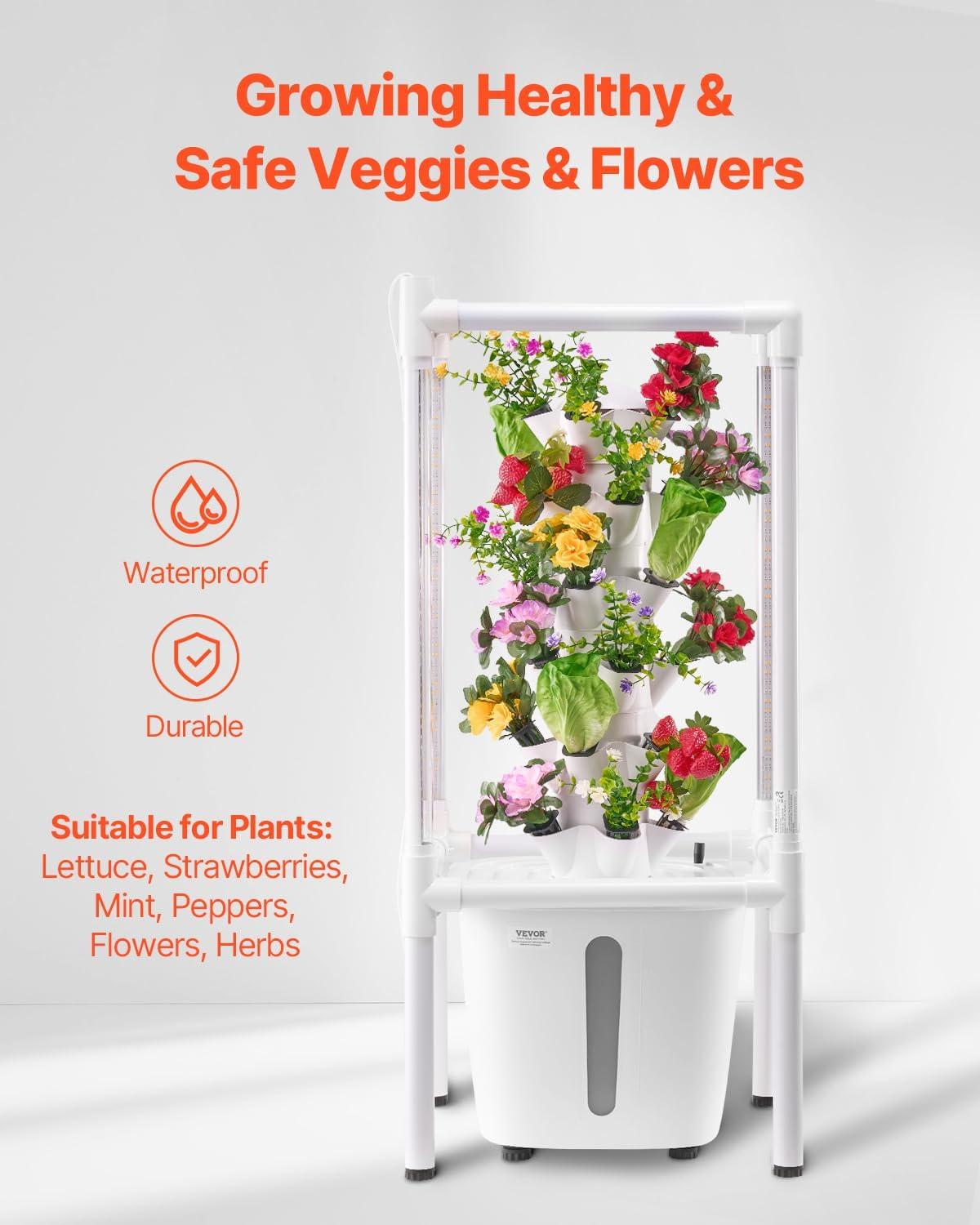 imageVEVOR Hydroponic Growing System with Grow Light 30 Pods Vertical 6 Tiers Hydroponic Tower Home Hydronic Garden with Water Pump Plants Germination Kit for Indoor Herbs Fruits and Vegetables6 Tiers30 PodsWith Grow Light