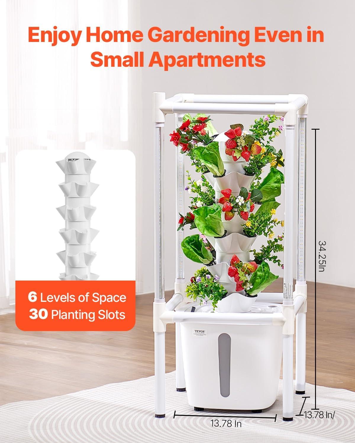 imageVEVOR Hydroponic Growing System with Grow Light 30 Pods Vertical 6 Tiers Hydroponic Tower Home Hydronic Garden with Water Pump Plants Germination Kit for Indoor Herbs Fruits and Vegetables6 Tiers30 PodsWith Grow Light