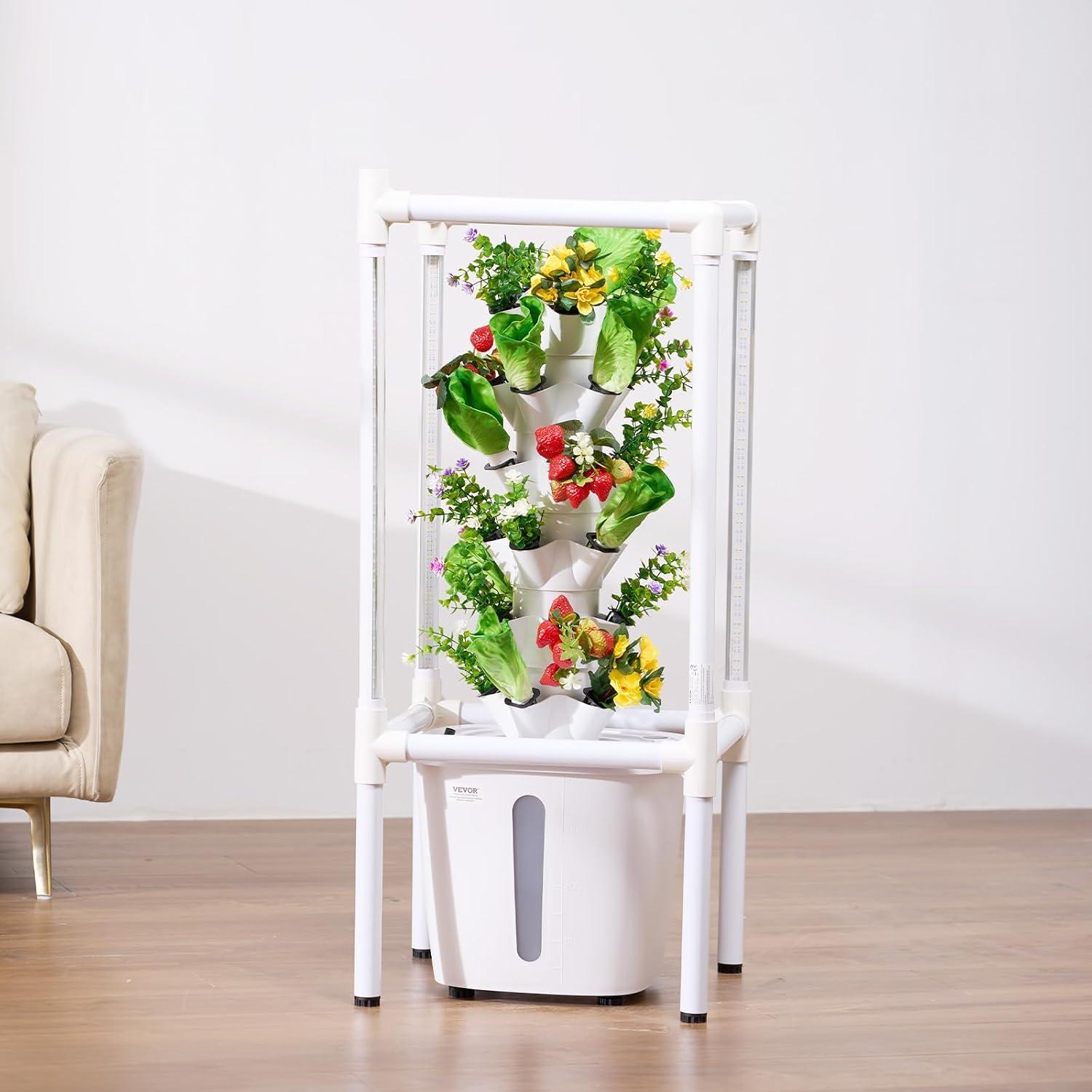 imageVEVOR Hydroponic Growing System with Grow Light 30 Pods Vertical 6 Tiers Hydroponic Tower Home Hydronic Garden with Water Pump Plants Germination Kit for Indoor Herbs Fruits and Vegetables6 Tiers30 PodsWith Grow Light
