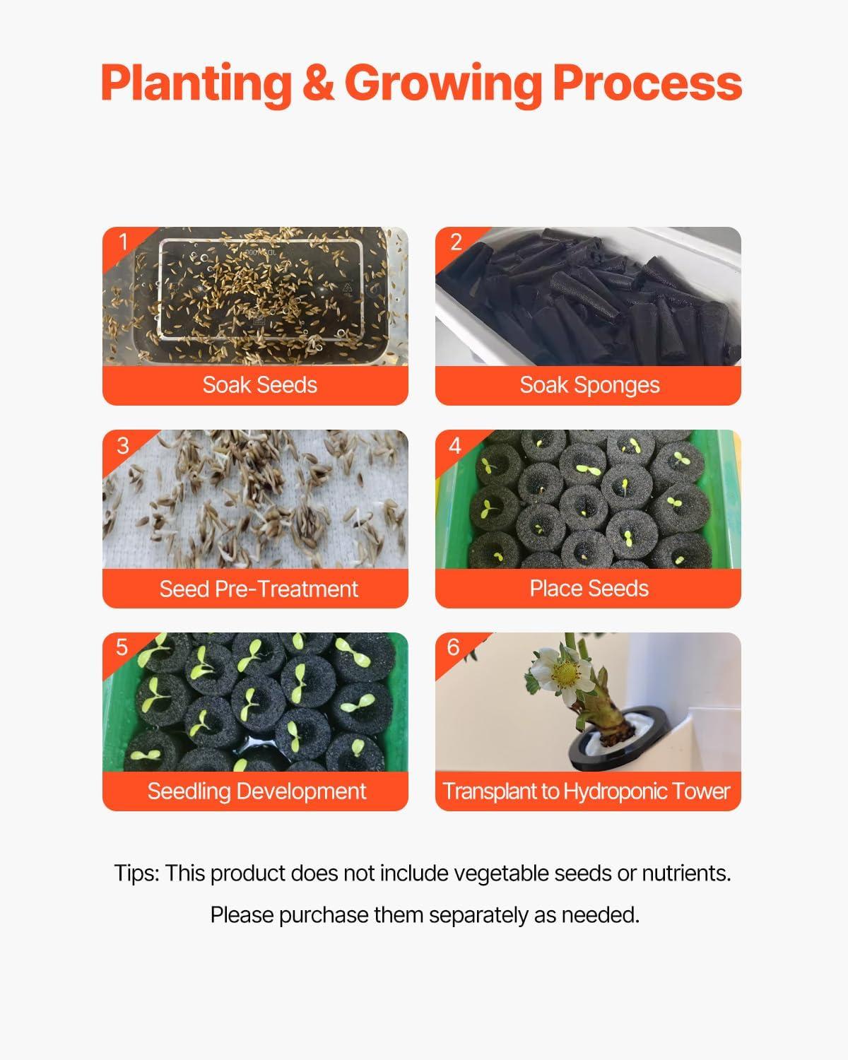 imageVEVOR Hydroponic Growing System with Grow Light 30 Pods Vertical 6 Tiers Hydroponic Tower Home Hydronic Garden with Water Pump Plants Germination Kit for Indoor Herbs Fruits and Vegetables6 Tiers30 PodsWith Grow Light