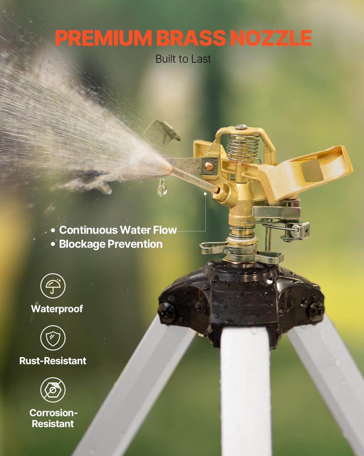 imageVEVOR Impact Sprinkler on Tripod Base 2 Packs Heavy Duty Tripod Sprinklers with Brass Head ampamp 34quot NH Connector 360 Degree Large Area Irrigation Sprinkler Adjustable Heights Sprinkler for Yard1PC